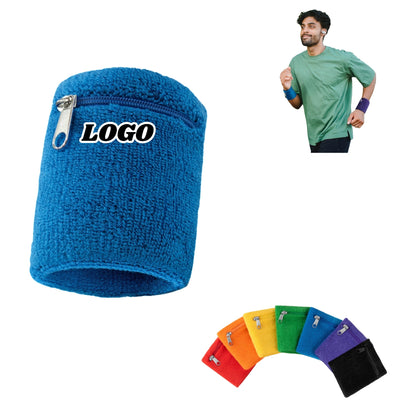 Zipper Sweat Wristband Pocket Tennis Gym Support