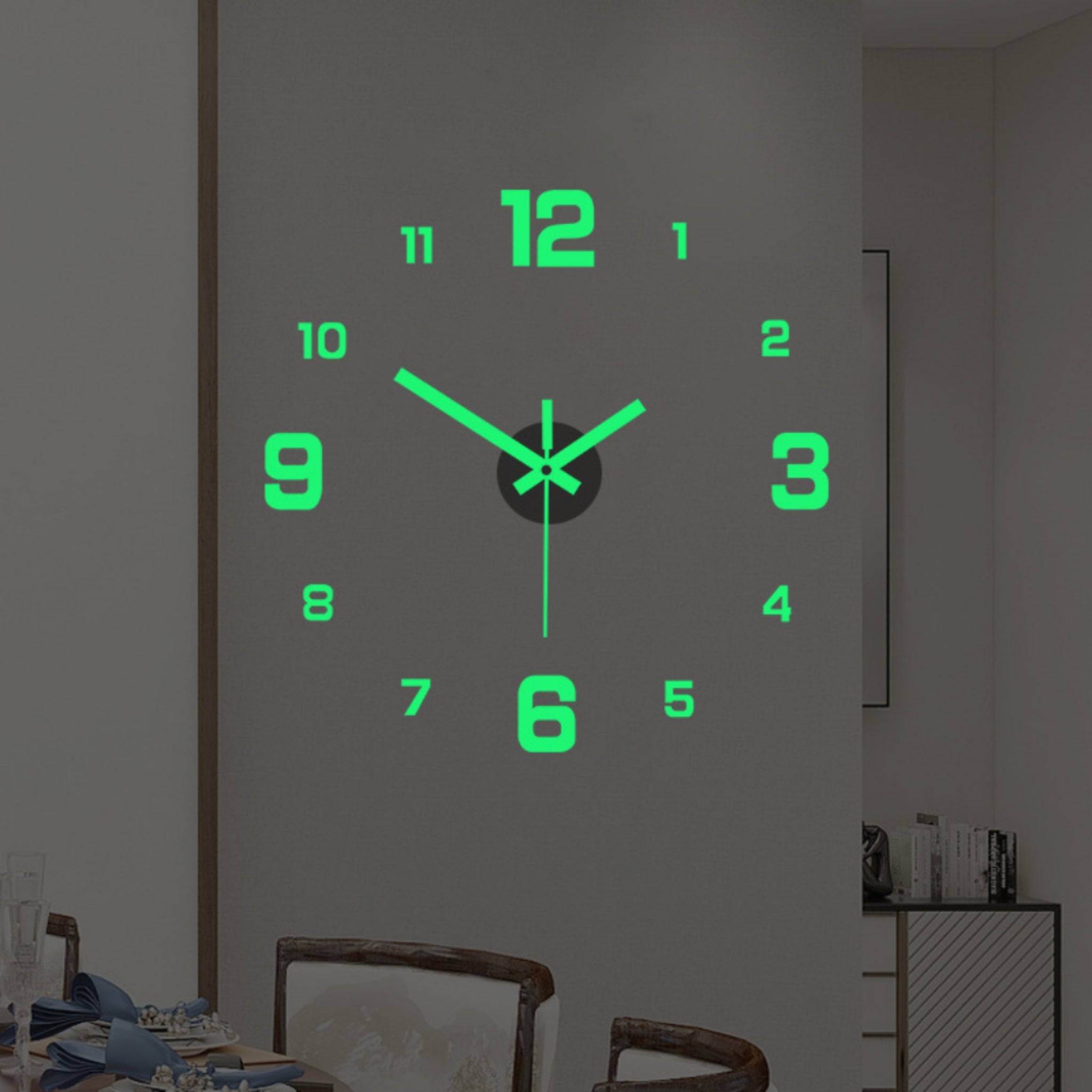 Glow In The Dark Wall Clock No Drill Silent