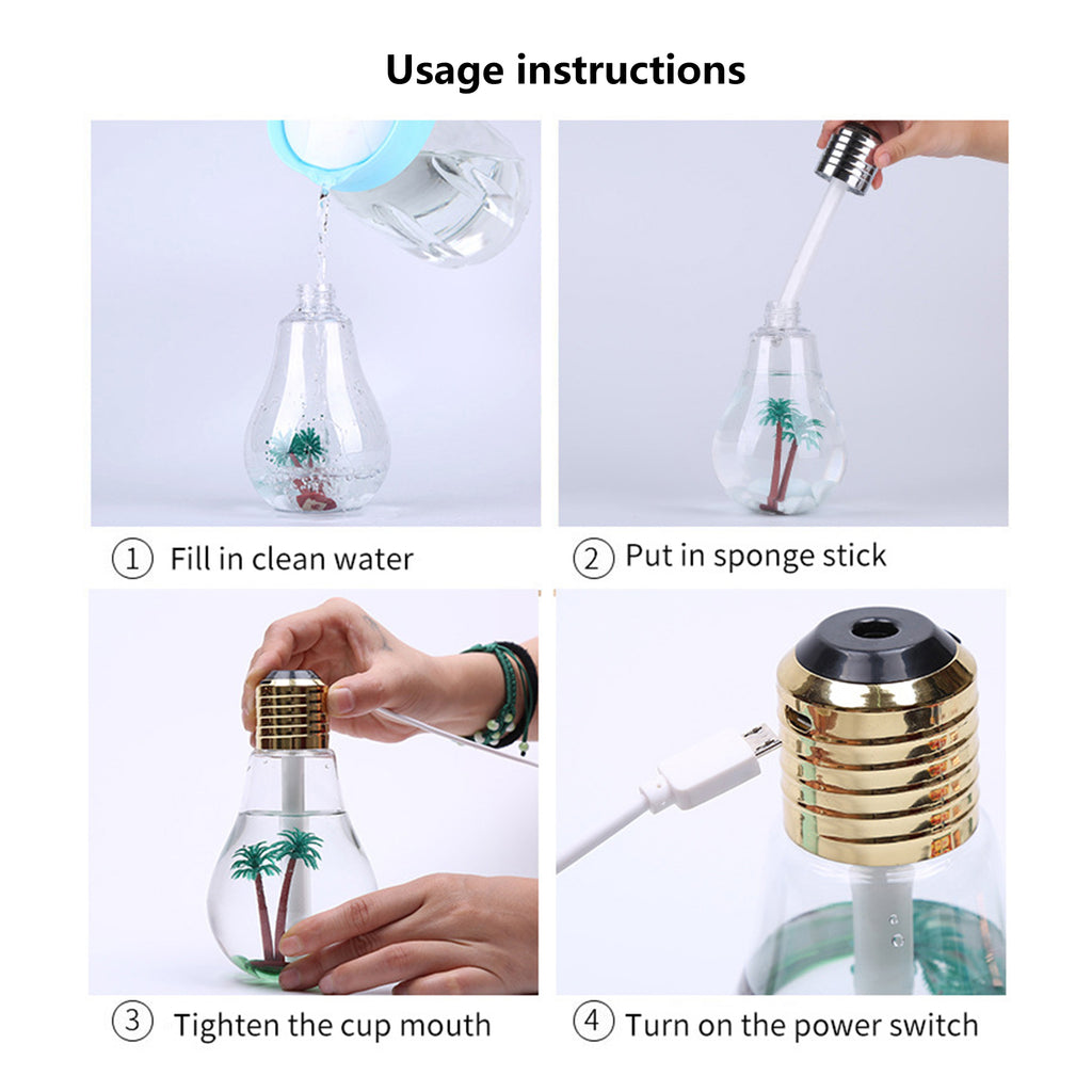 Usb Air Humidifier Bulb With Colorful Led Night Light