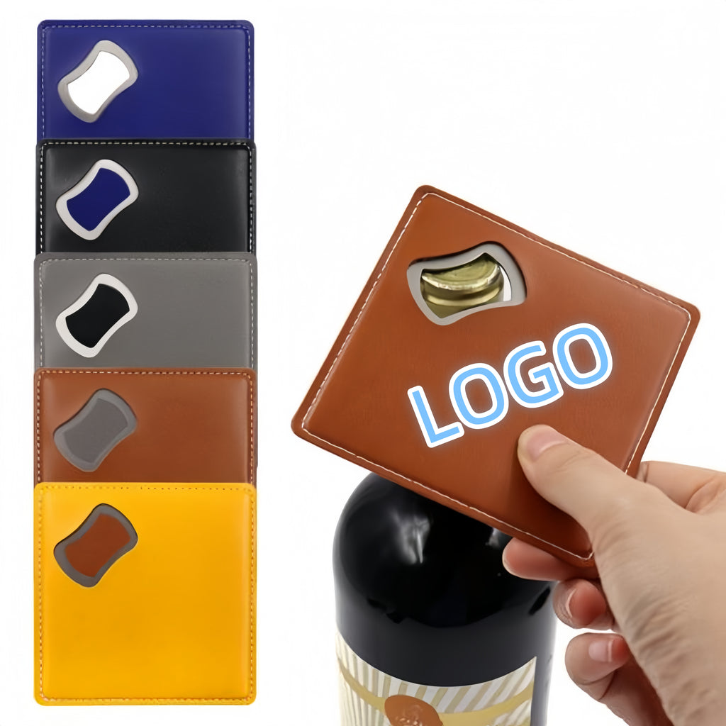 Custom Logo Laserable Leatherette Bottle Opener Coaster High Quality Stainless Steel Bottle Opener