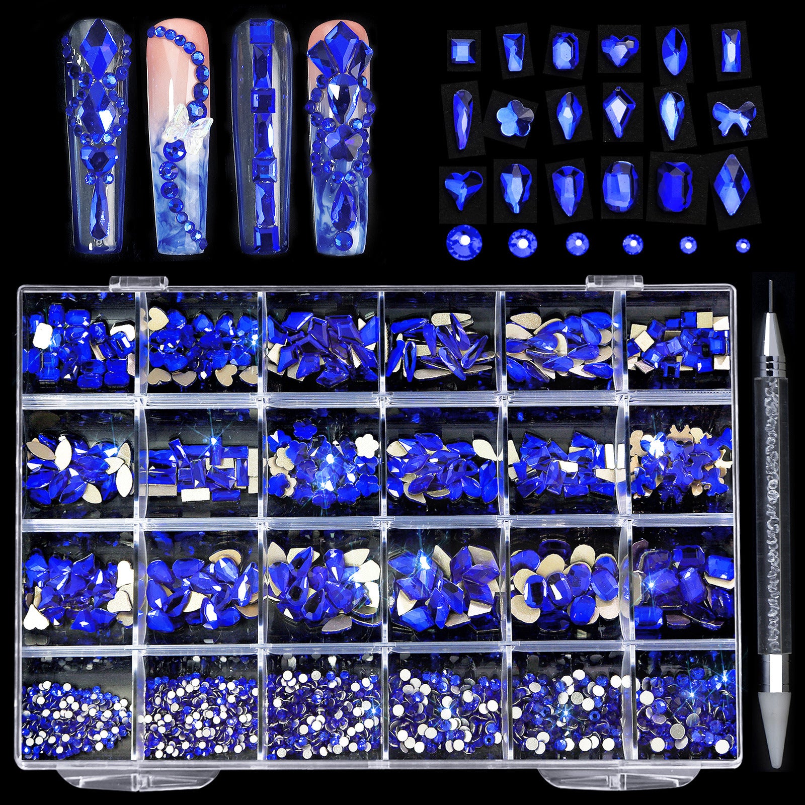 2400 pcs Flat Back AB Nail Rhinestones Multi Shape