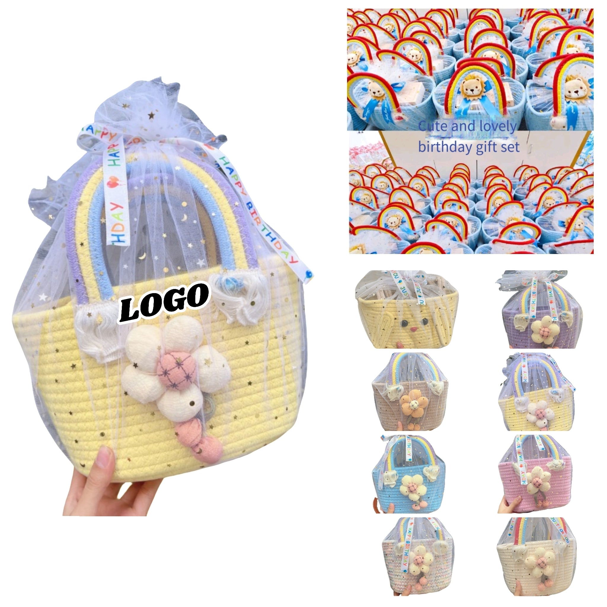 Rainbow Woven Baby Shower Keepsake Gift Basket