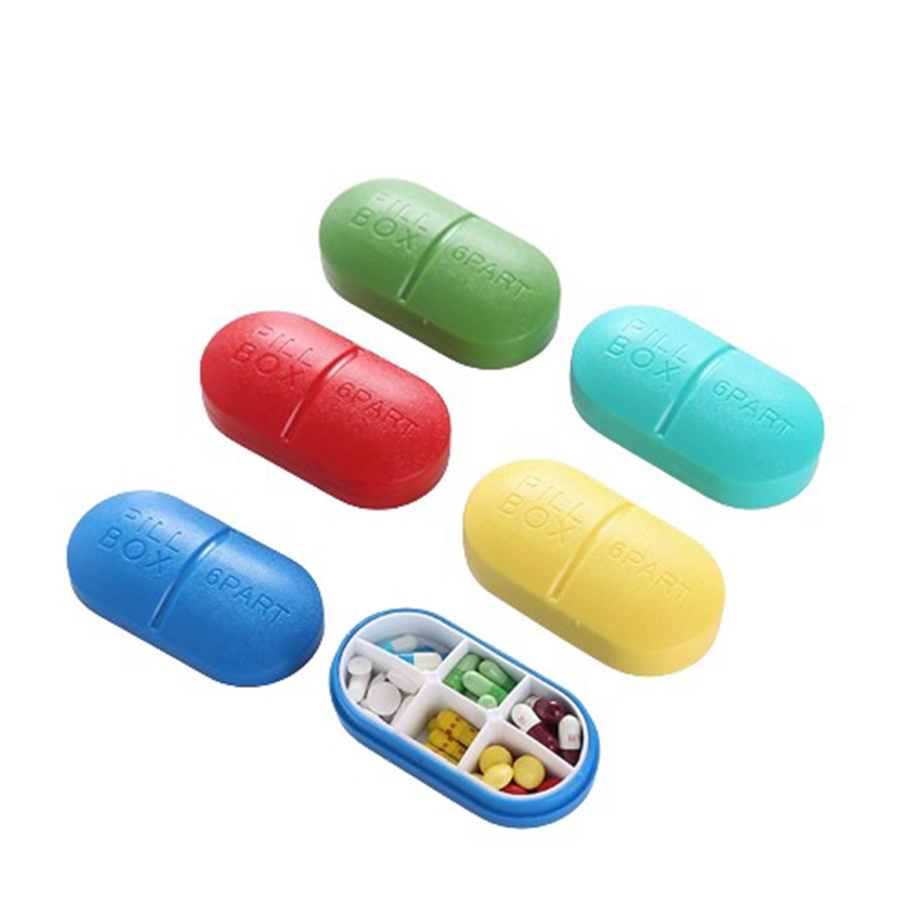 Pill Six-Compartment Plastic Box