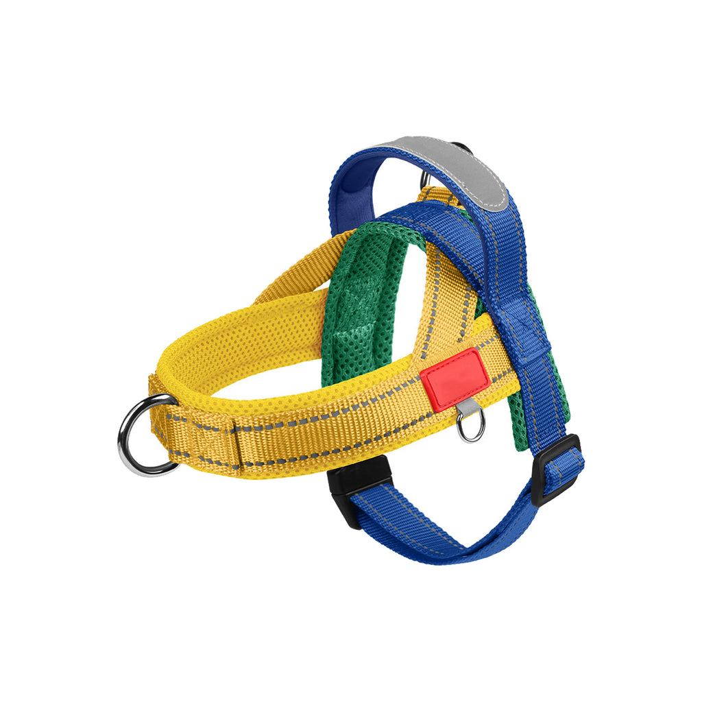 Tricolor Color-Block Wide No-Choke Saddle-Style Dog Harness
