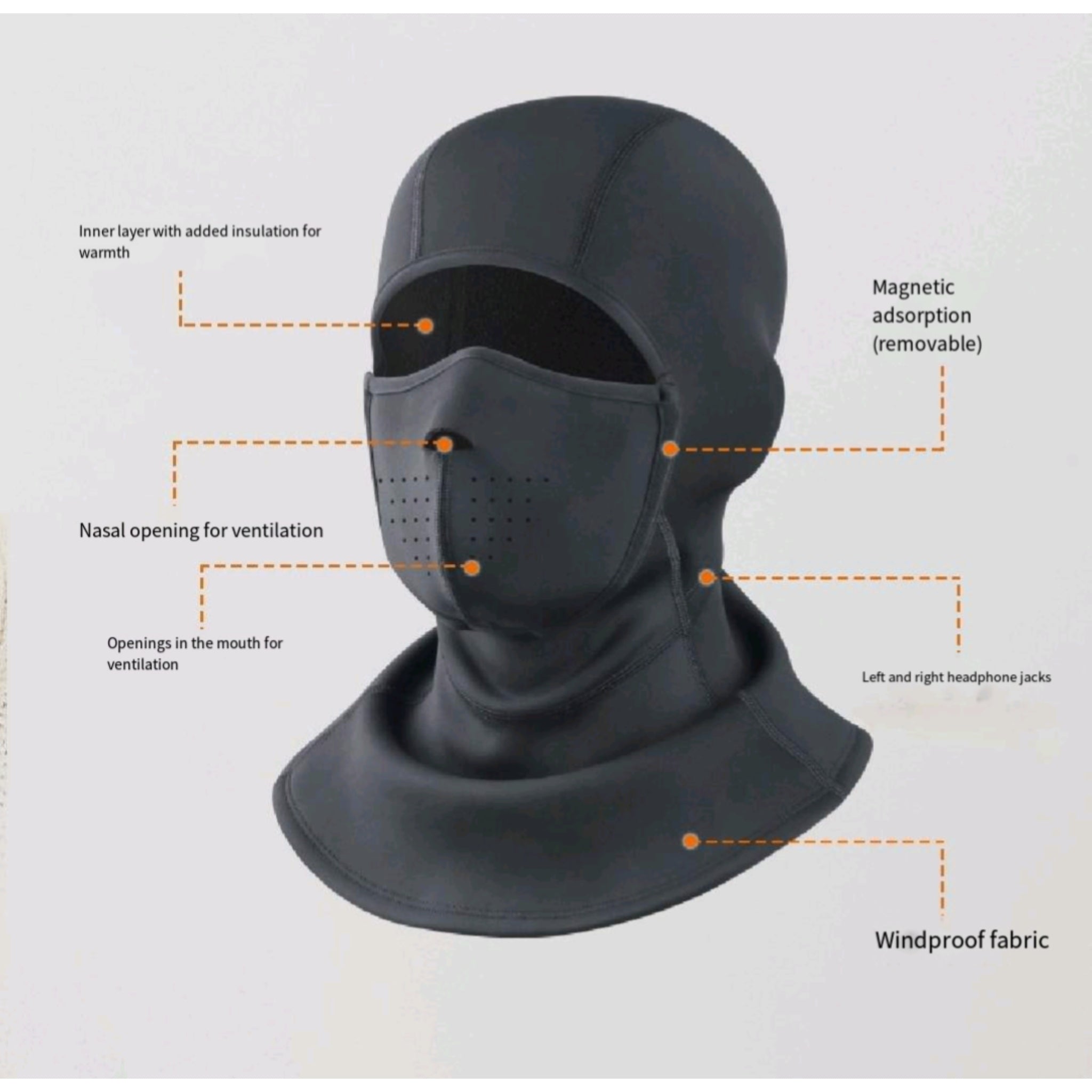 Magnetic Ski Balaclava Windproof Bamboo Polar Fleece Warmth