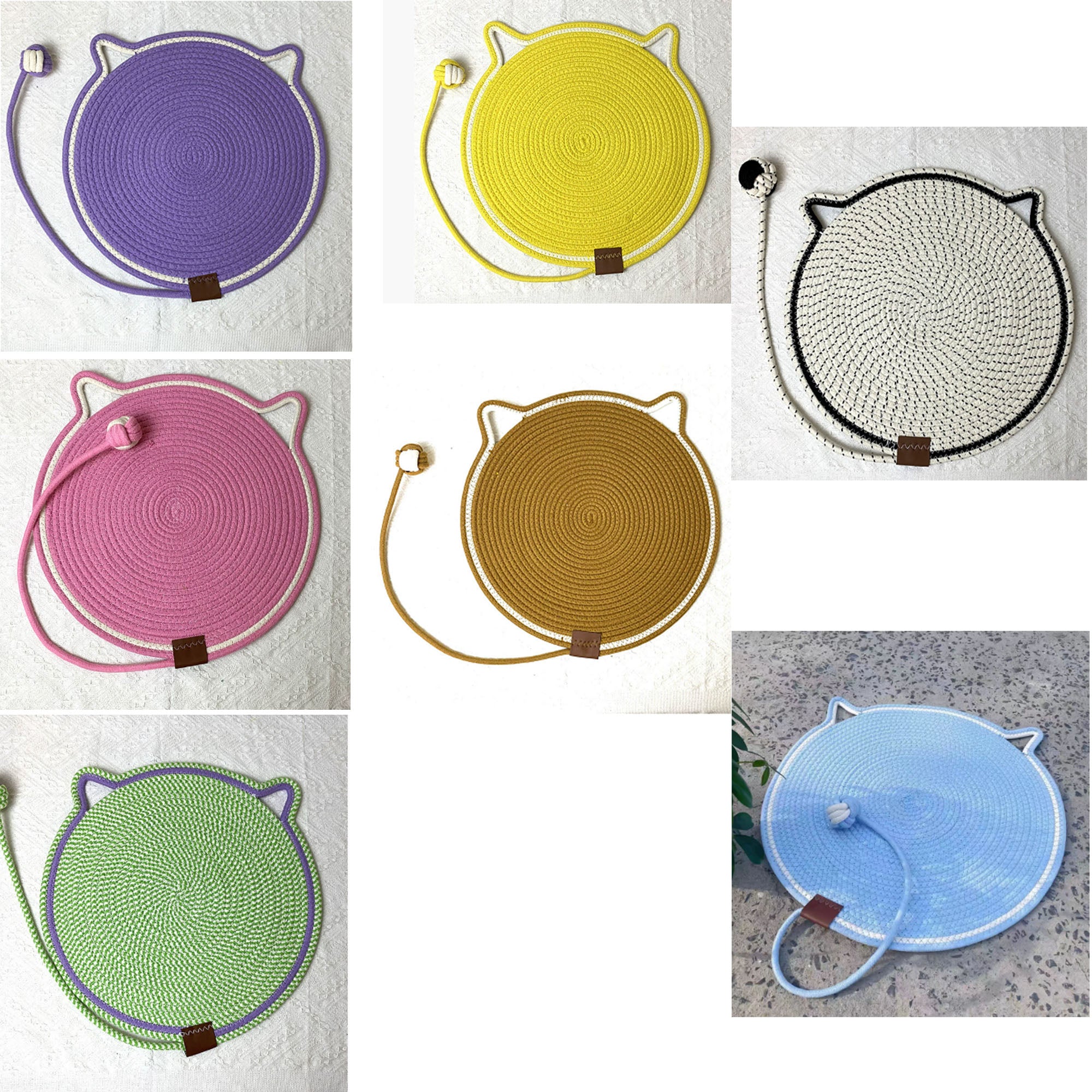 Cat Shaped Cotton Rope Scratcher Mat with Toy Ball