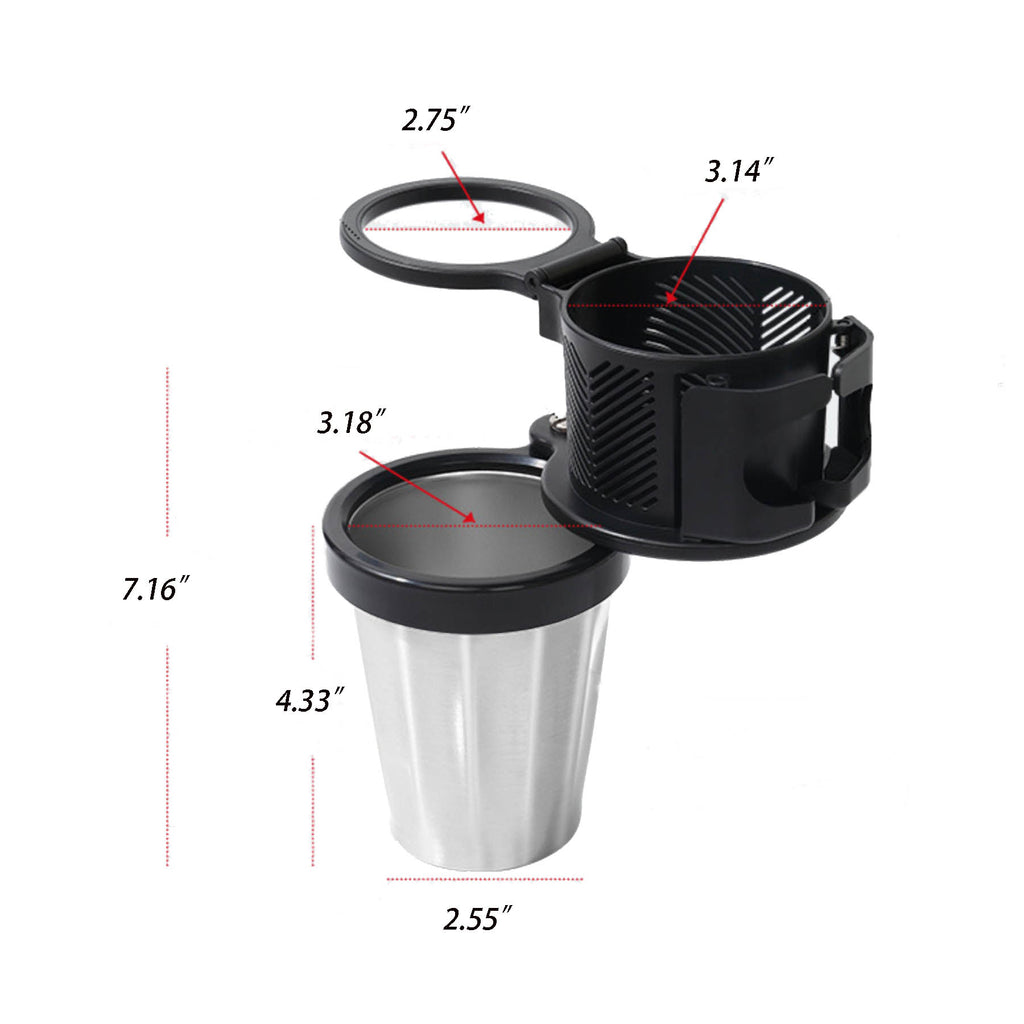 3 in 1 Car Cup Holder Expander With Stainless Steel Base