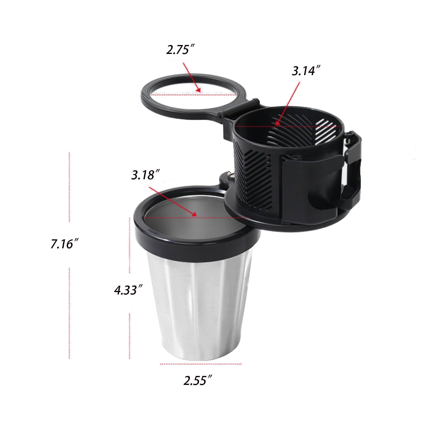 3 in 1 Car Cup Holder Expander With Stainless Steel Base
