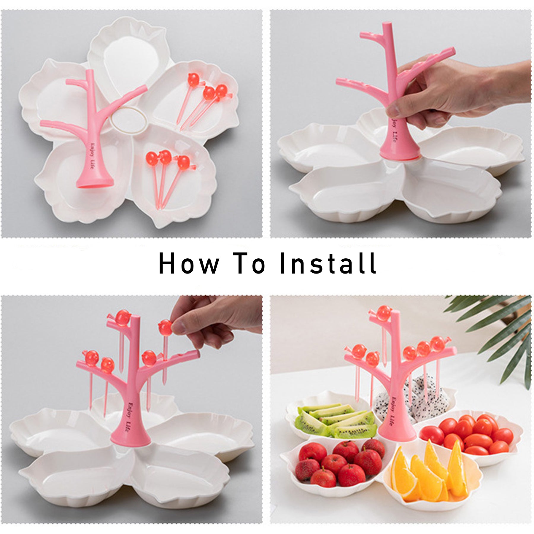 Five Grids Shell Fruit & Candy Tray With Six Bird Forks