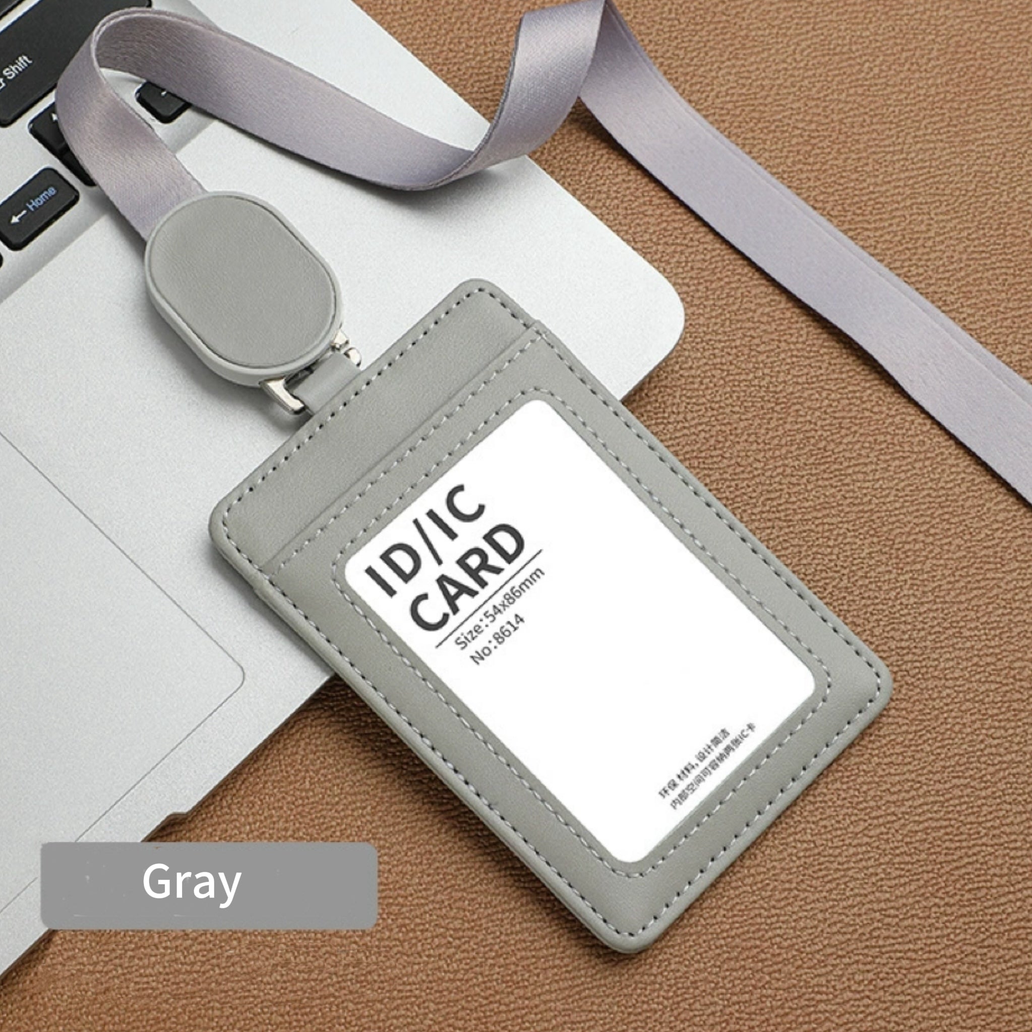 Leather ID Card Holder and Retractable Lanyard Set
