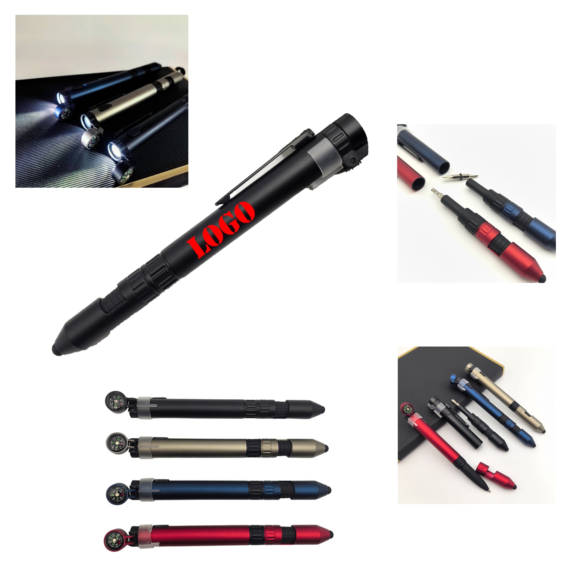 Compass Ballpoint Pen 6-In-1 Multi-Function Tool