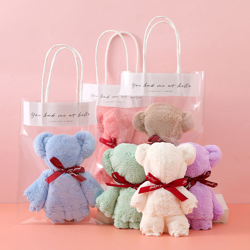 Coral Fleece Creative Bear Shaped Towel With Gift Bag