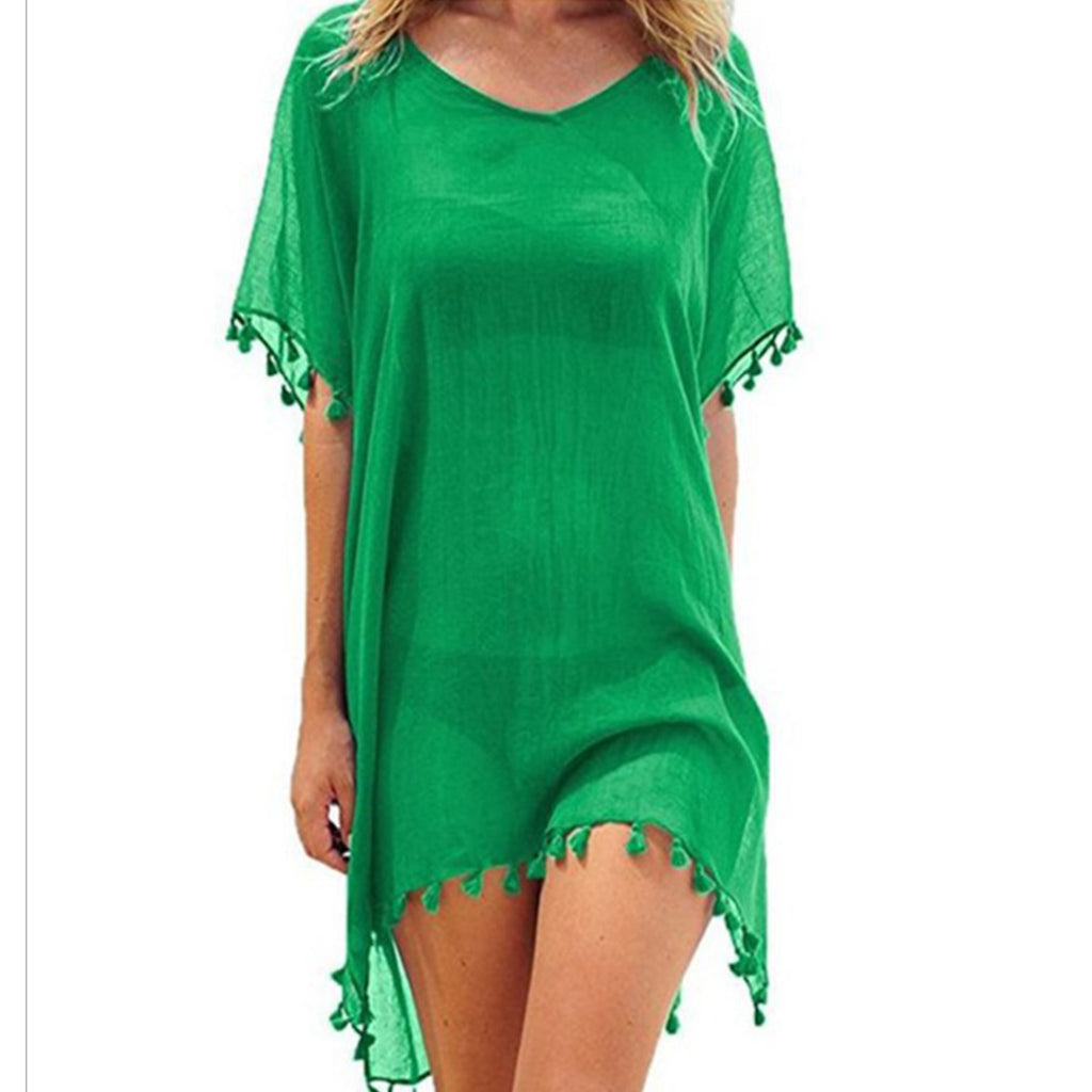 Round Neck Chiffon Fringe Dress Smock-Frock