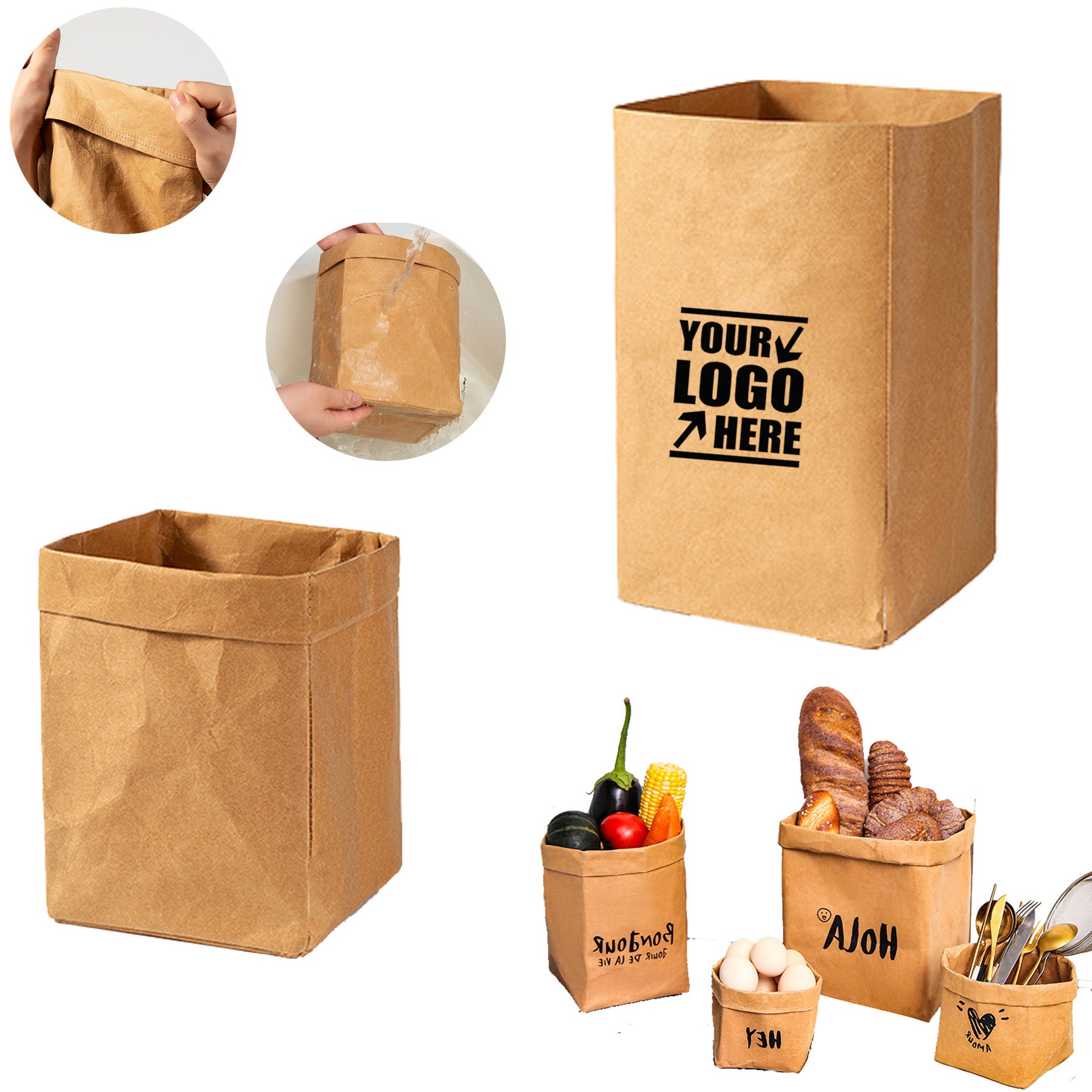 Washable Reusable Kraft Paper Grocery Bag