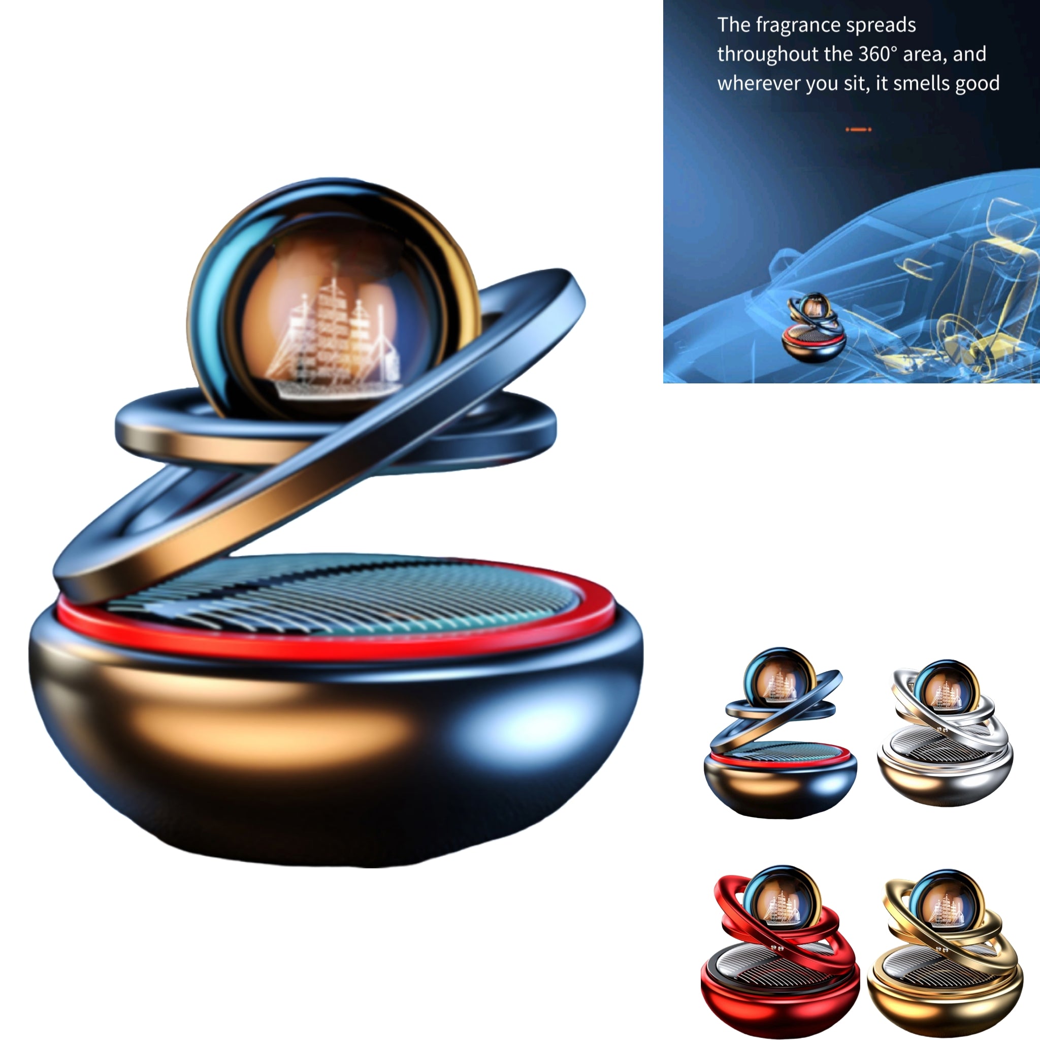 Solar Levitating Car Air Freshener Metal Rotating Vent Clip