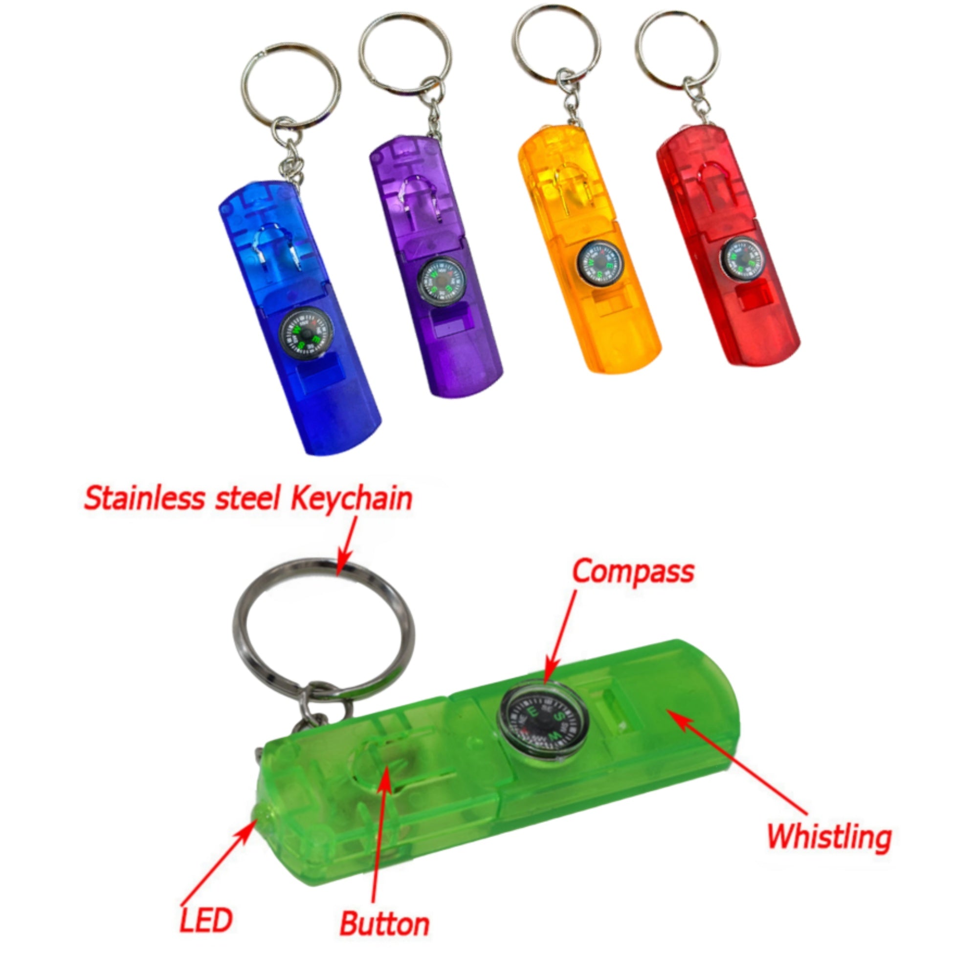 Compact Emergency Keychain with Whistle, Light & Compass