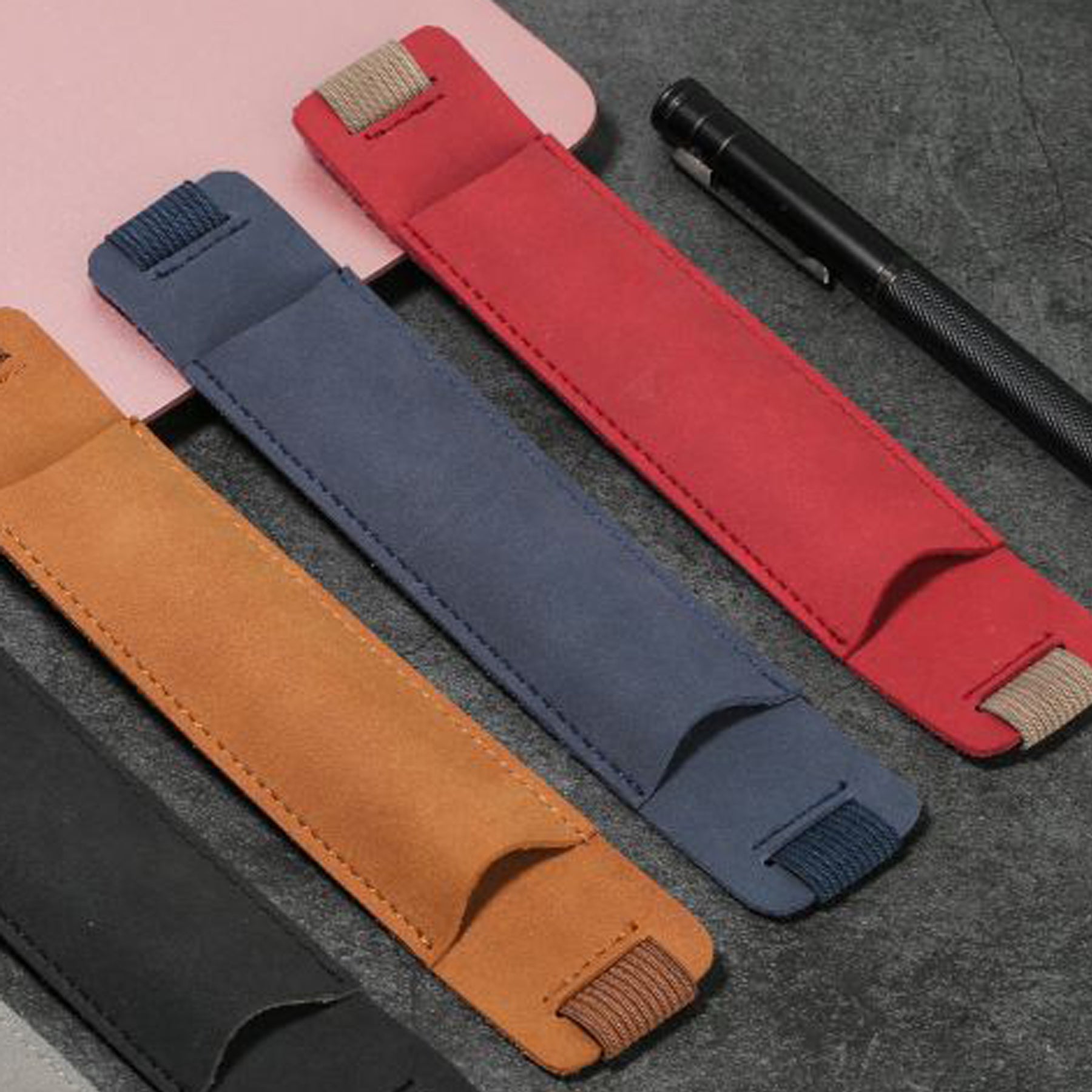 Business Notebook Elastic Belt Pu Leather Pen Bag