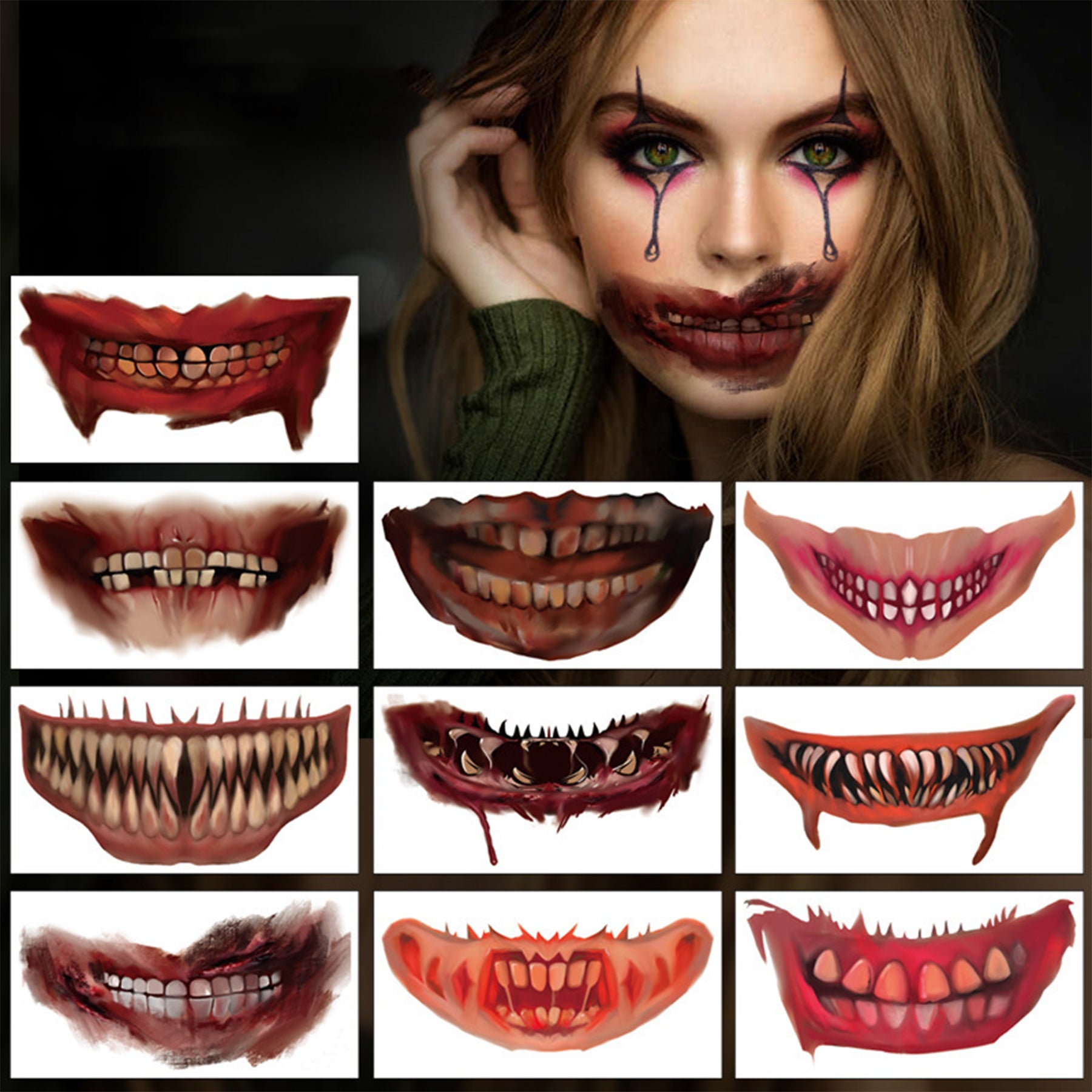 Customizable Halloween Horrible Mouth Temporary Tattoos Body Stickers