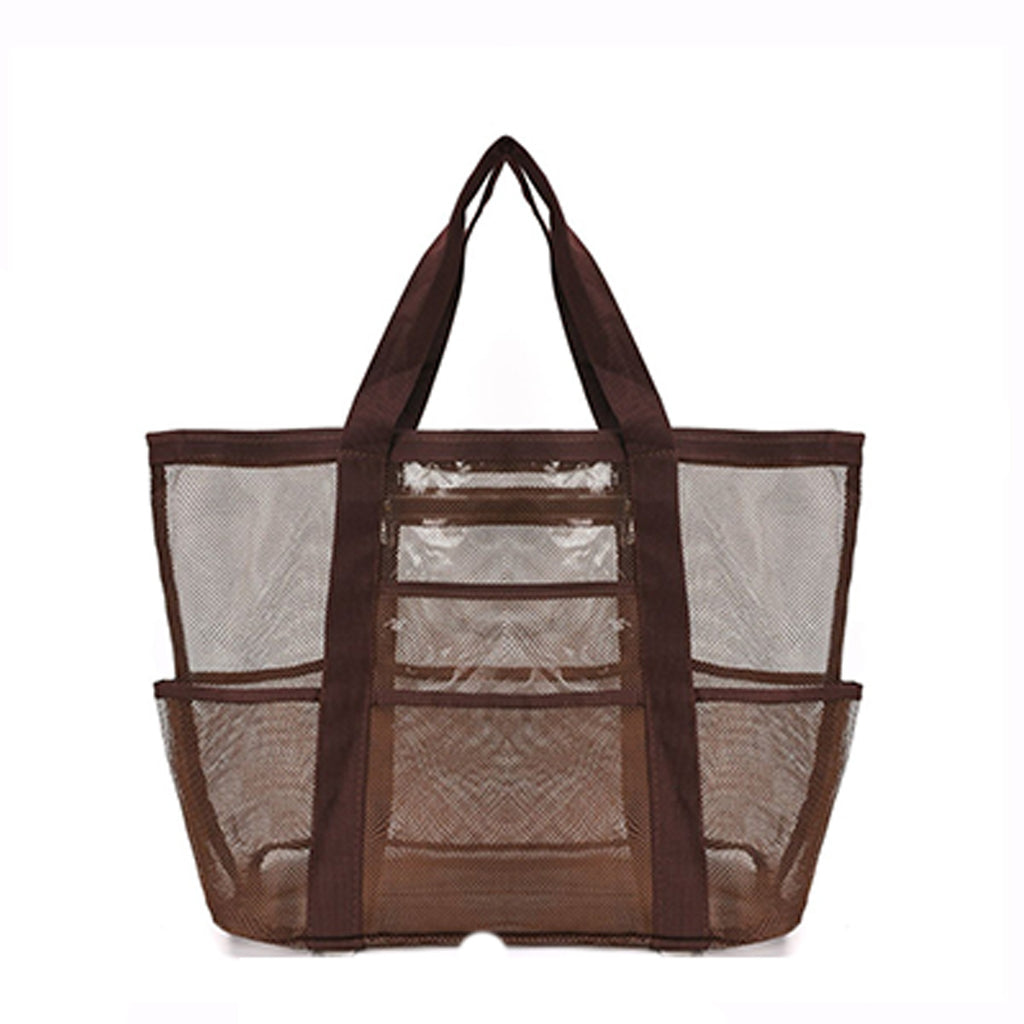 Large Mesh Beach Tote with Zipper Pocket for Pool Toys