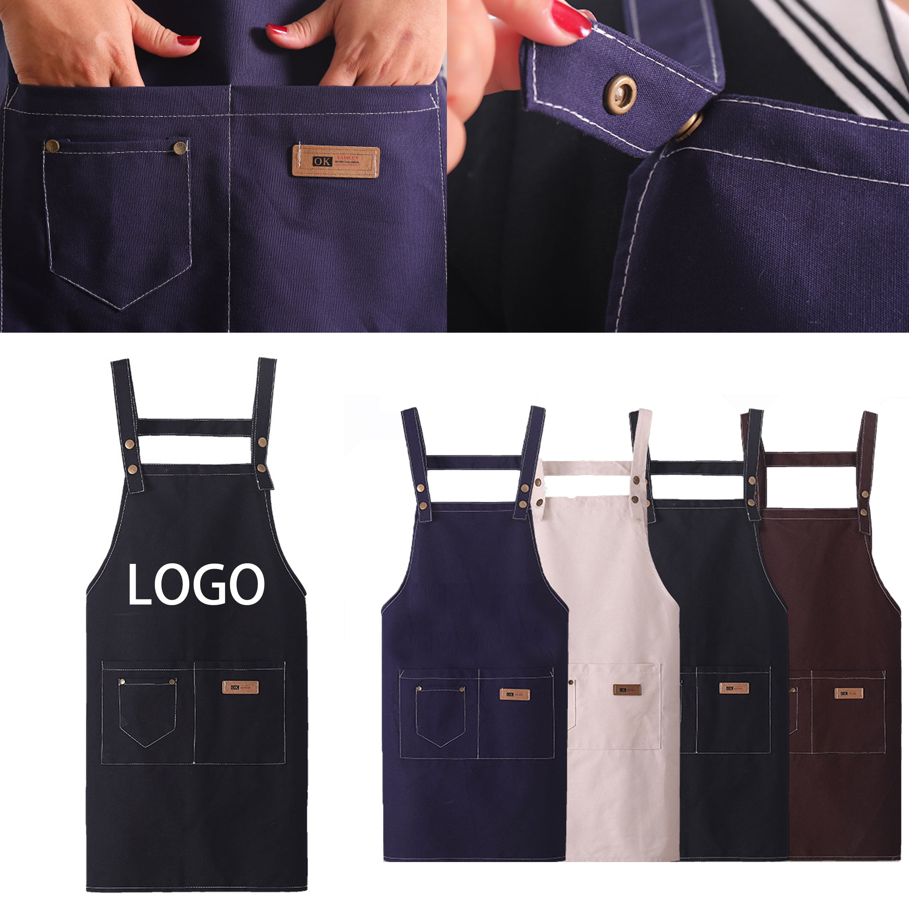 Kitchen Canvas Apron With Bag For Grease Prevention