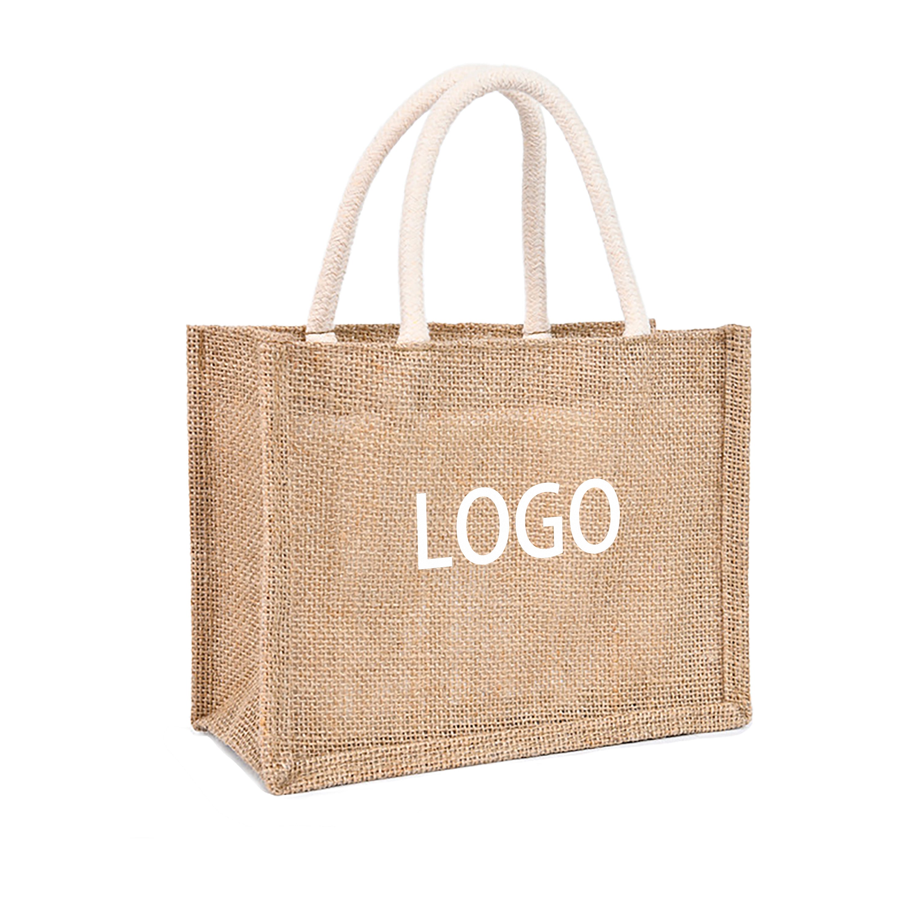 Eco-Friendly Jute Burlap Tote with Cotton Handles