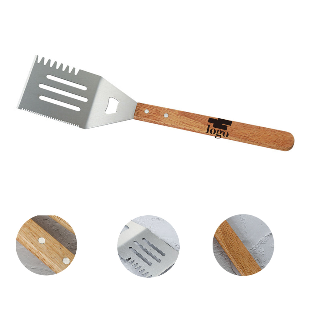 Picnic Barbecue Wooden Handle Stainless Steel Spatula