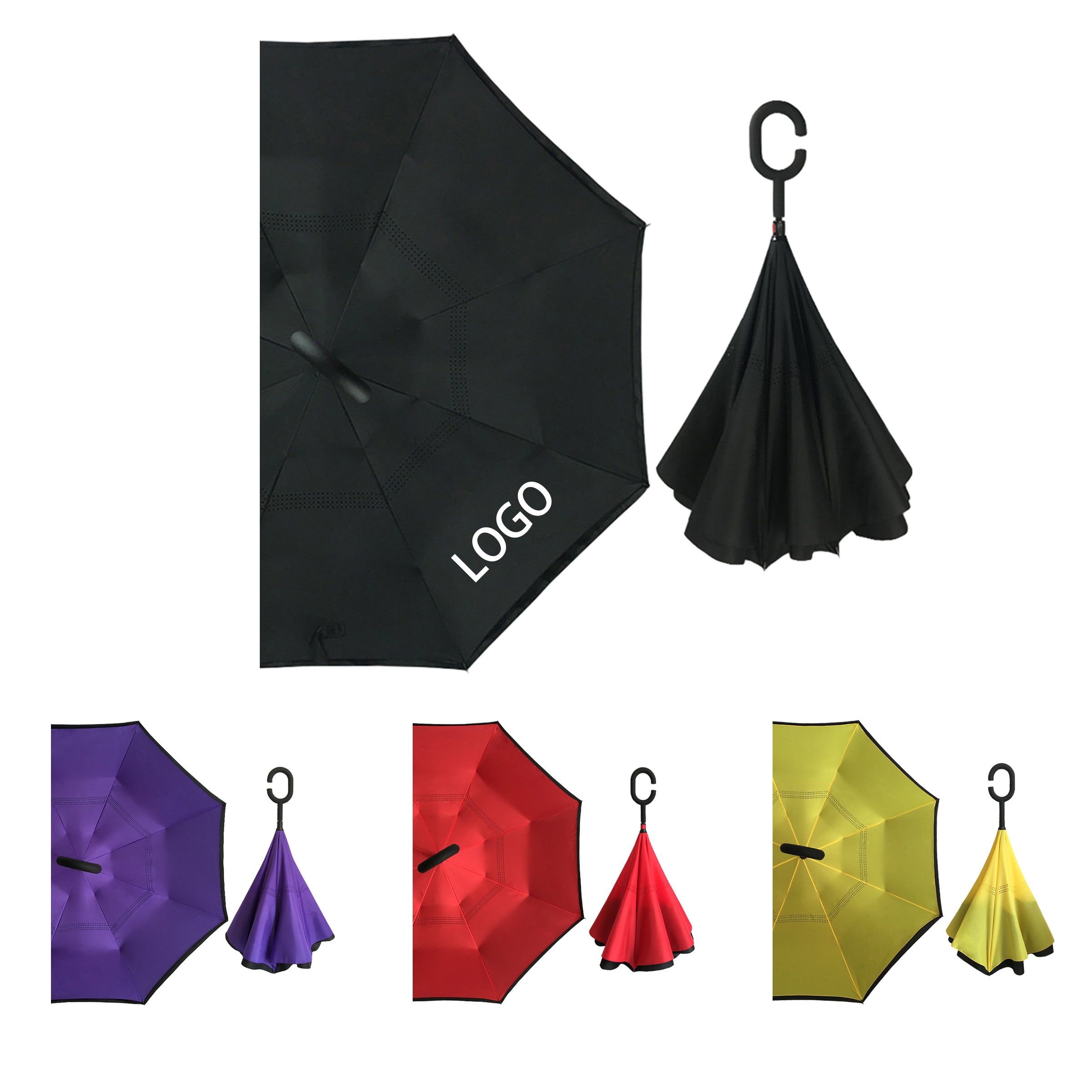 Reverse Closing Umbrella With C Shaped Handle
