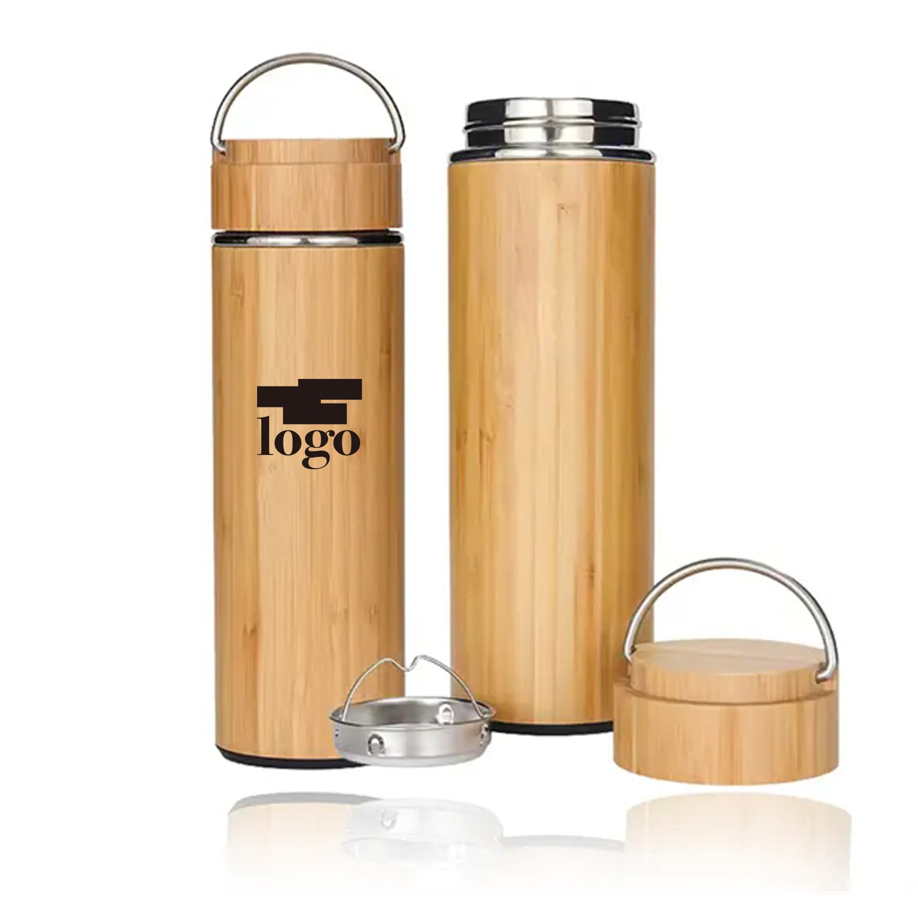 15 Oz Bamboo Vacuum Thermos Tea Infuser With Handle