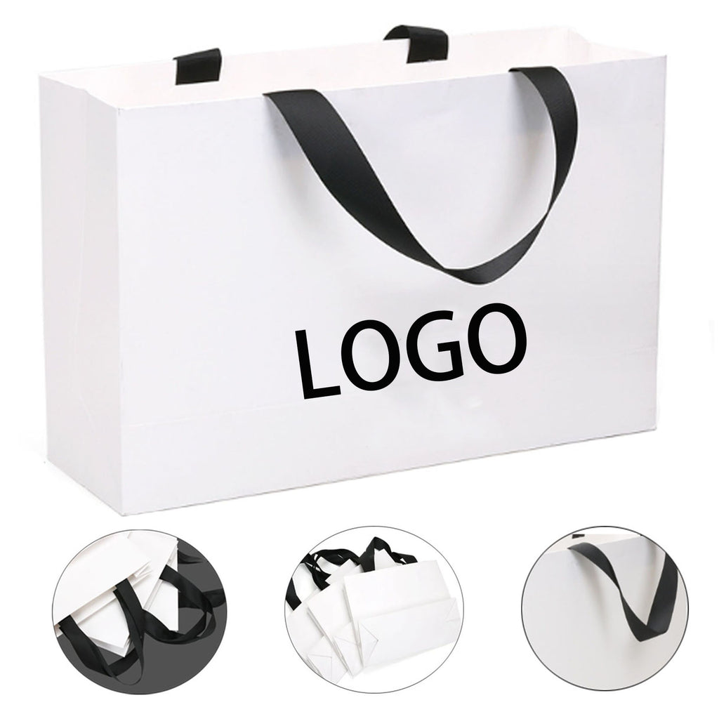 Reusable Foldable White Paper Gift Bags All Over Printing