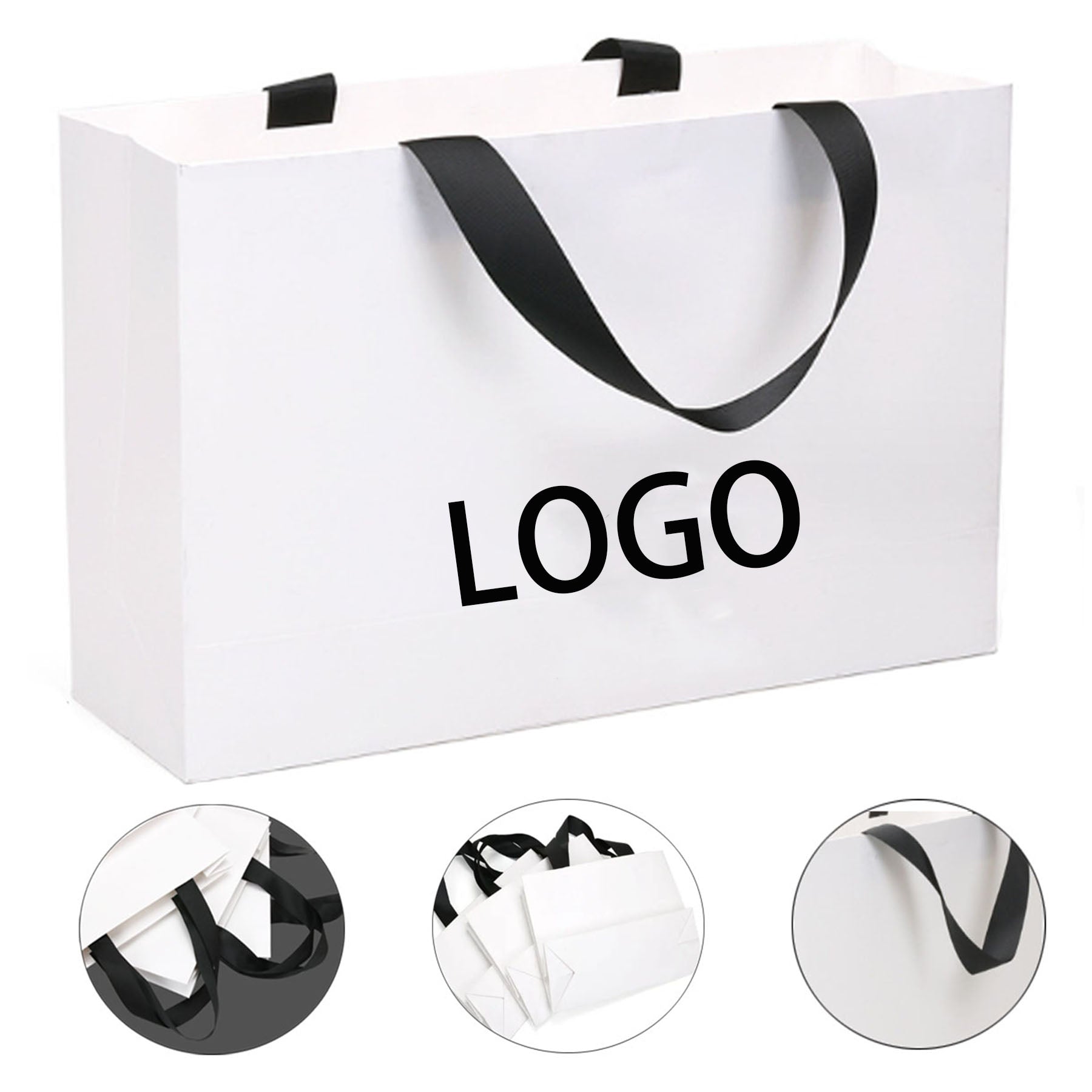 Reusable Foldable White Paper Gift Bags All Over Printing