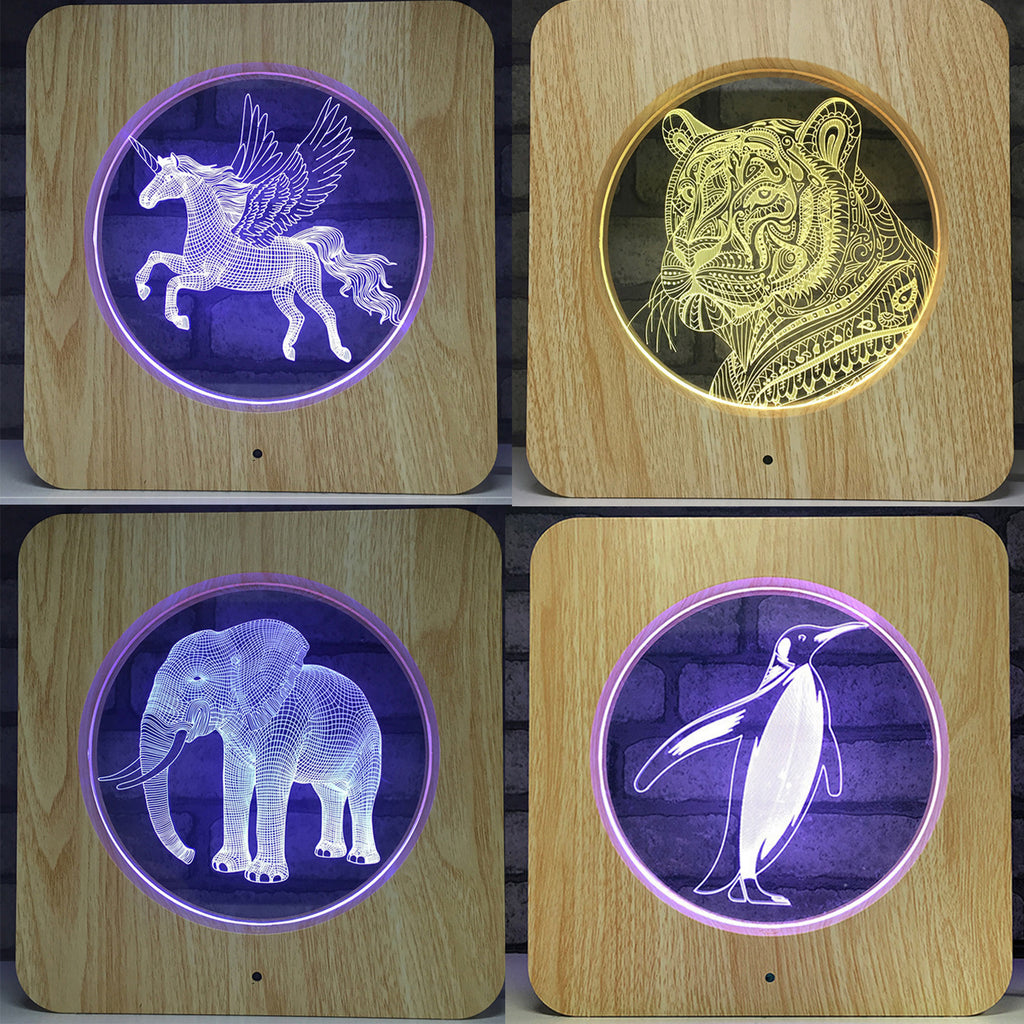 Customizable Pattern Acrylic Night Light With Wooden Frame