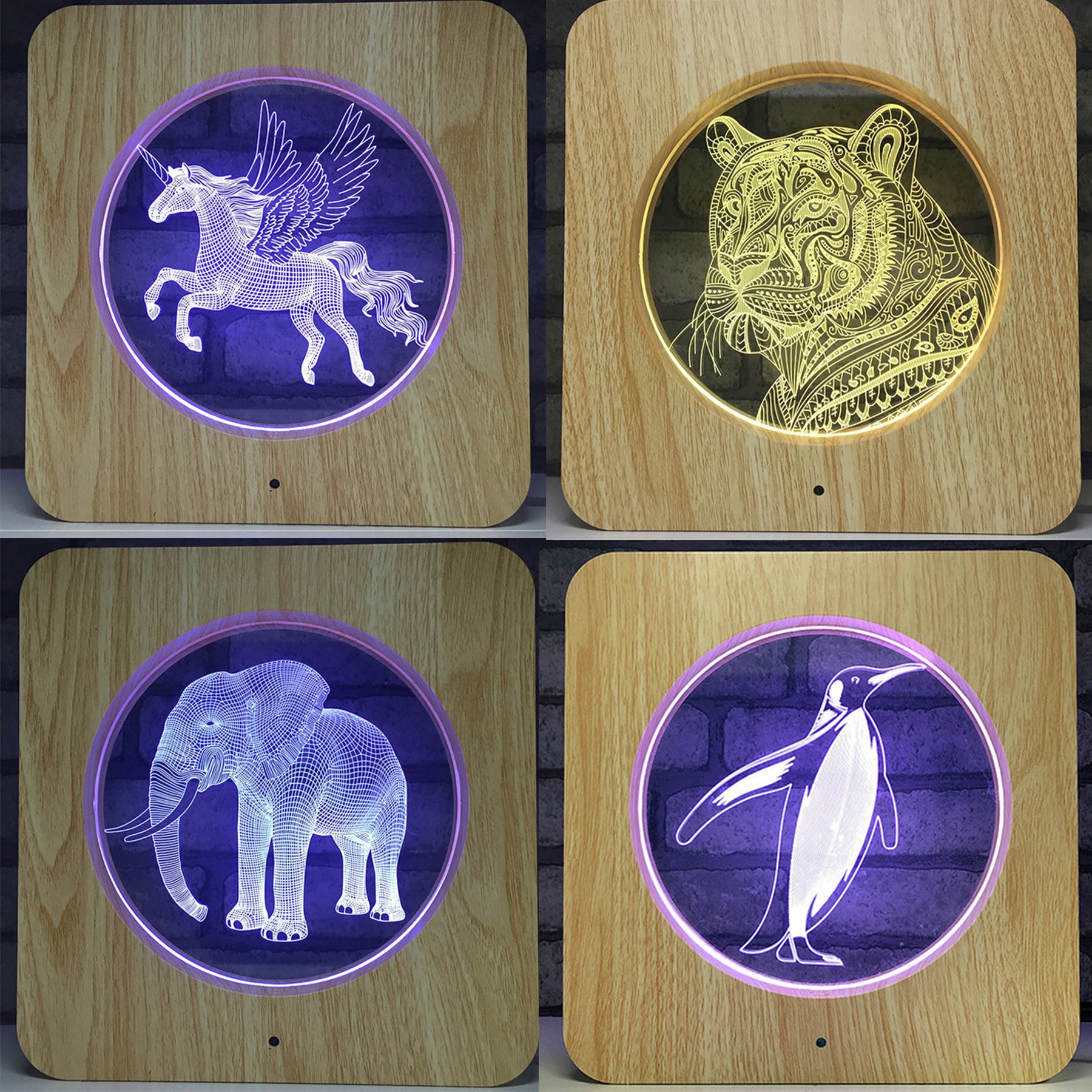 Customizable Pattern Acrylic Night Light With Wooden Frame