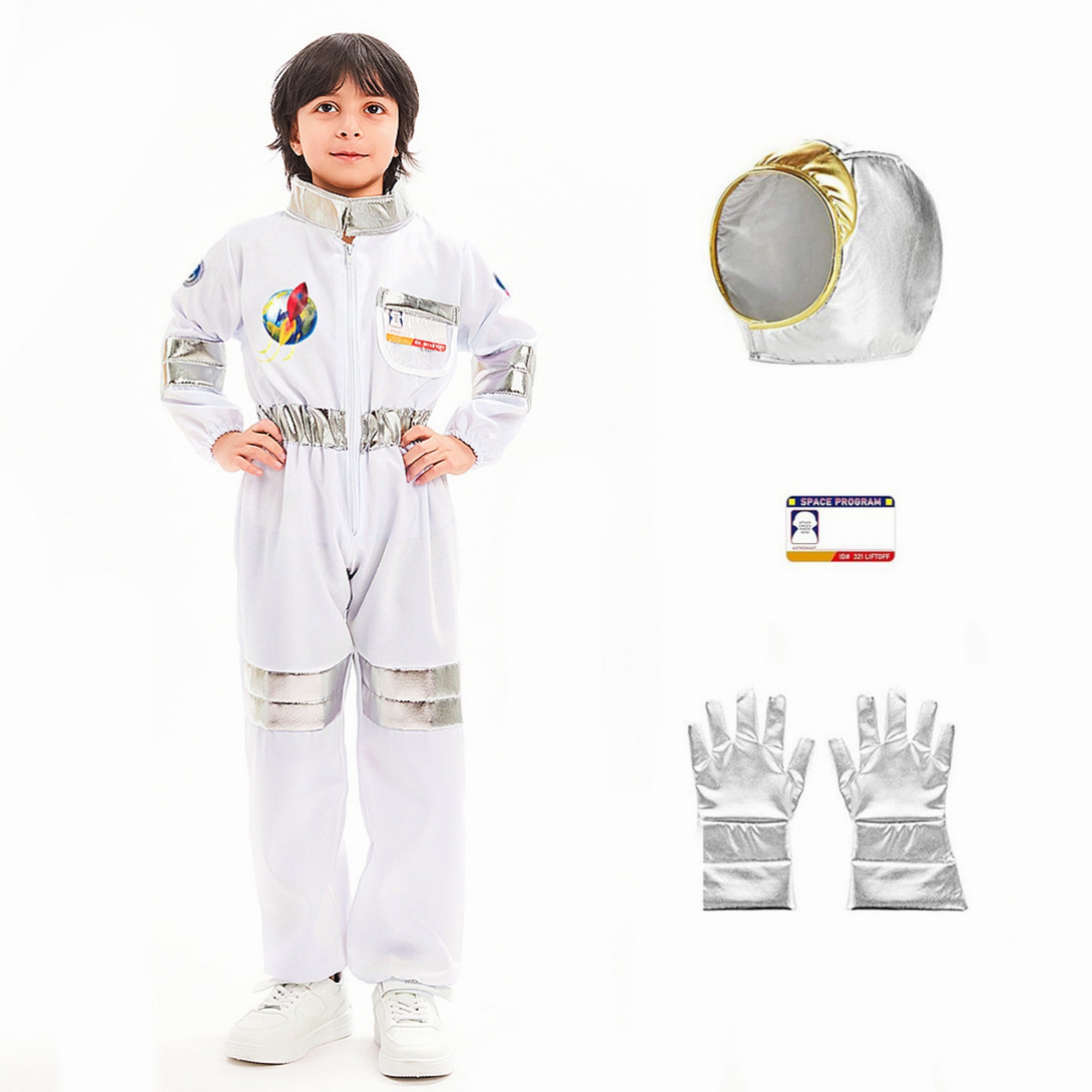 Kids Astronaut Costume Halloween NASA Suit Gloves Attached