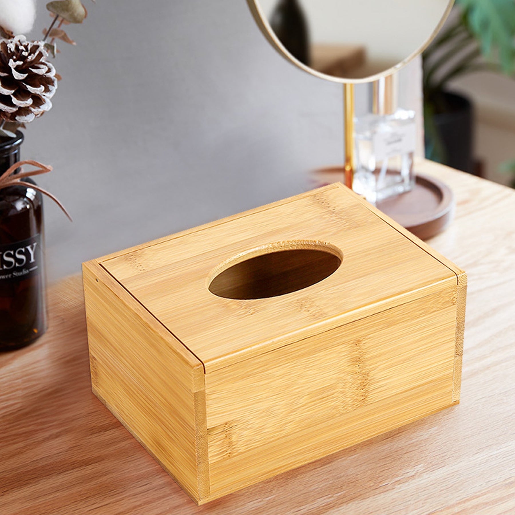 Clamshell Wooden Rectangular Tissue Box