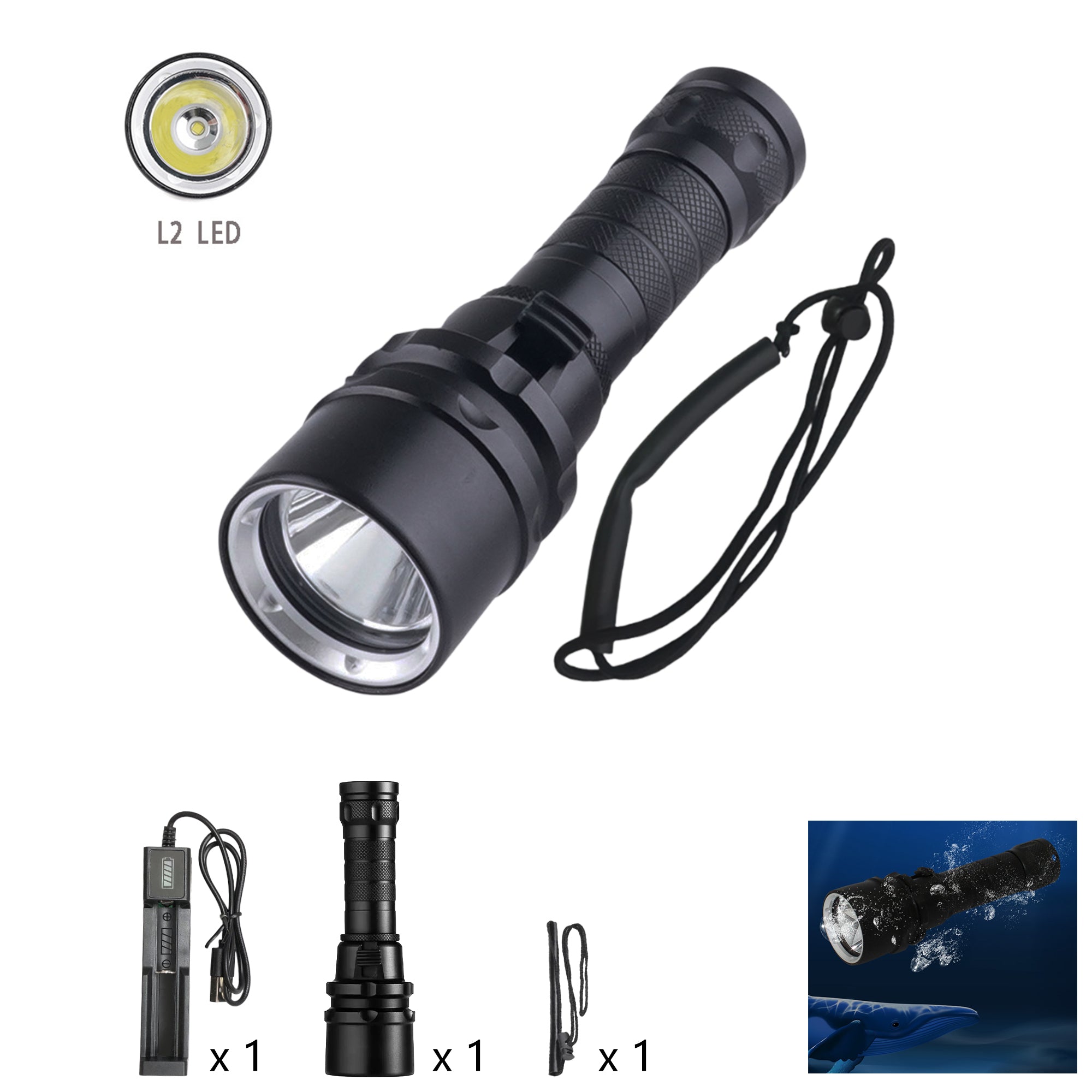 Scuba Diving Flashlight Torch 2000 Lumen IPX8 Waterproof