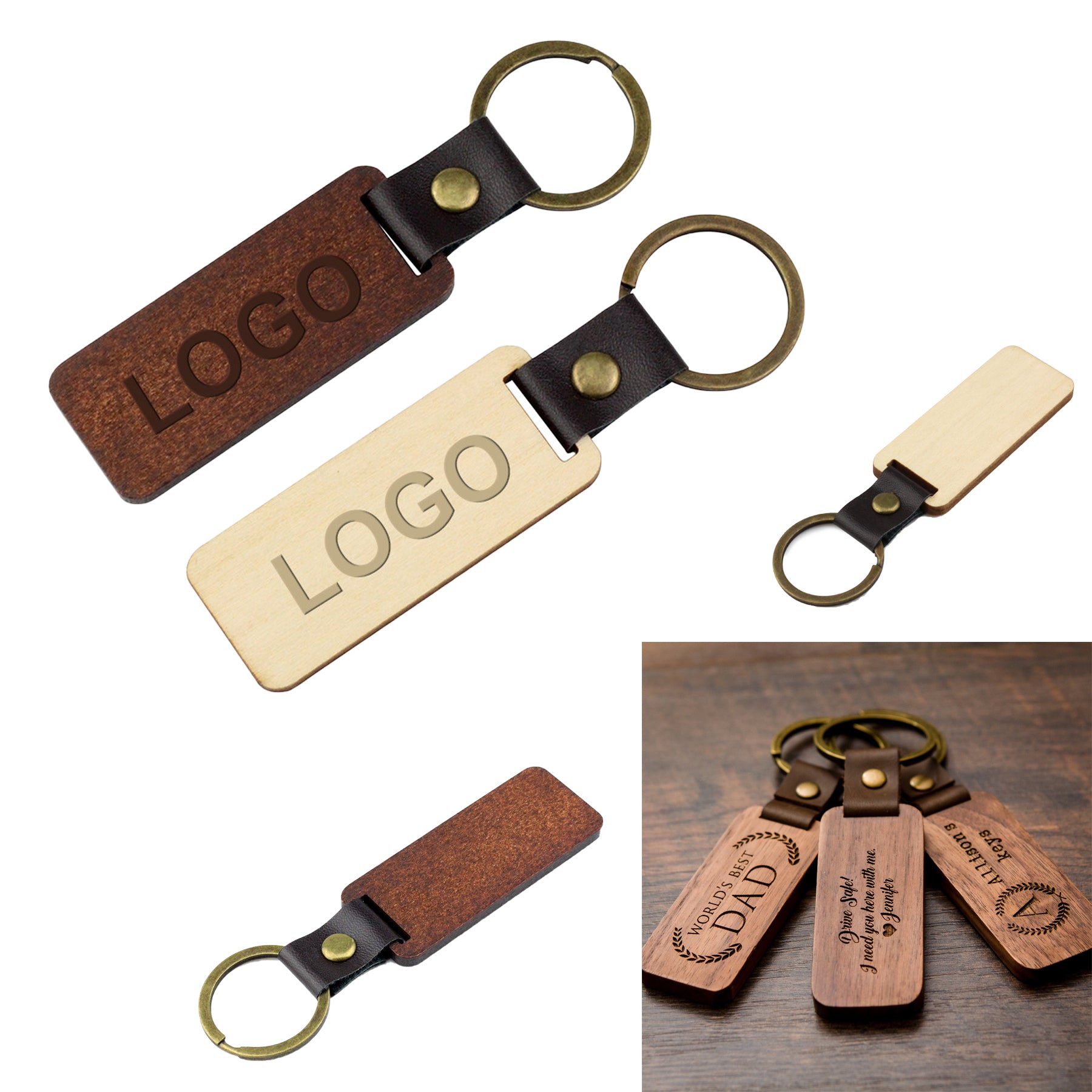 Wooden Keychain With Engraved Charm