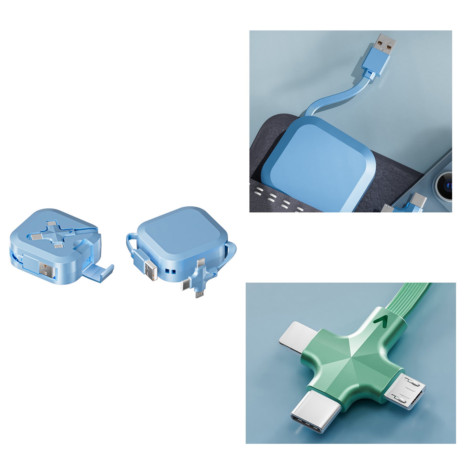 100W Stand Retractable 3-in-1 Storage Charging Cable
