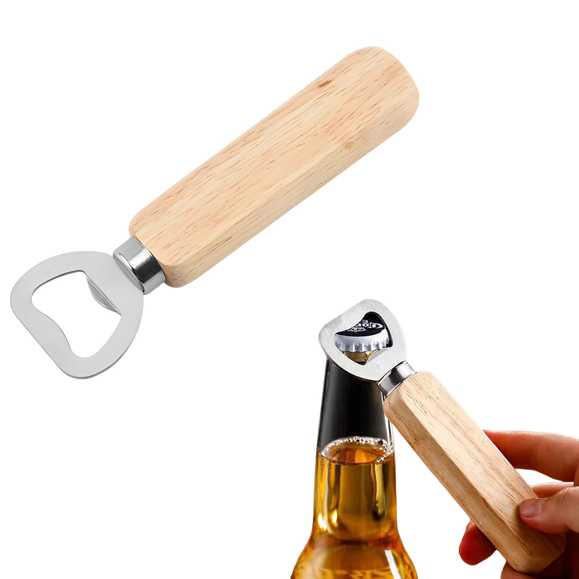 Wooden-Handle Stainless Steel Beer Opener