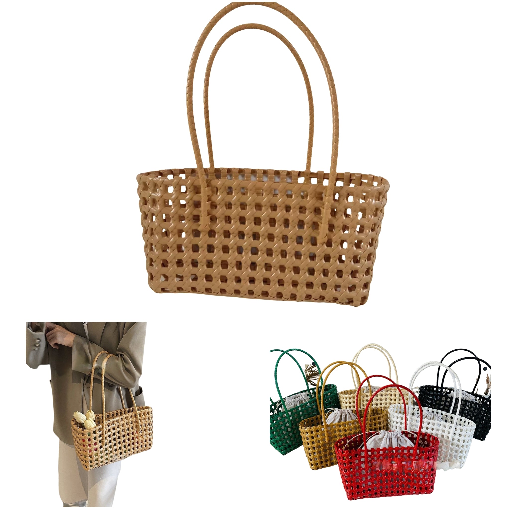 Openwork Crochet PVC Beach Tote Market Bag