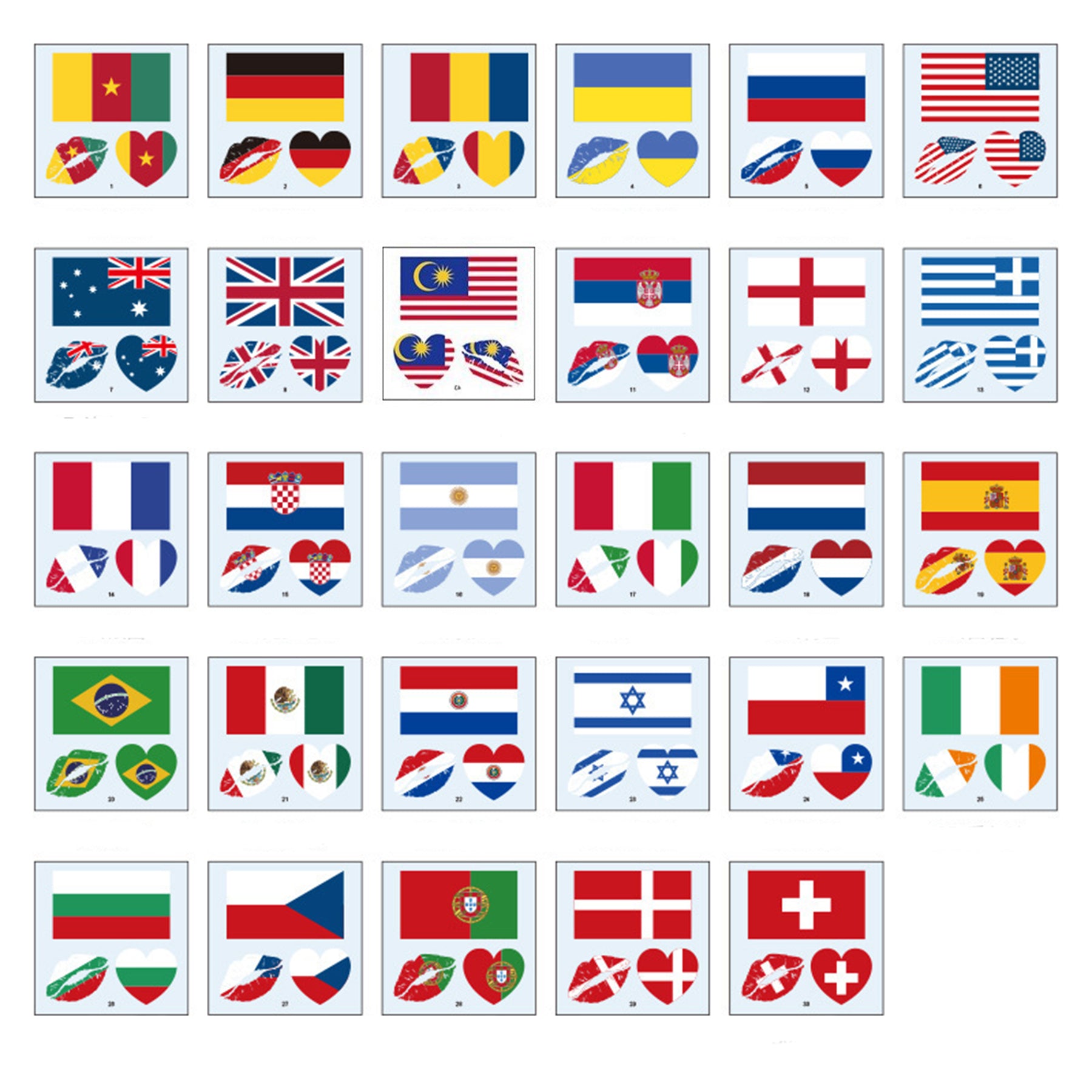 Customizable Patriotic Country Temporary Tattoos Body Stickers