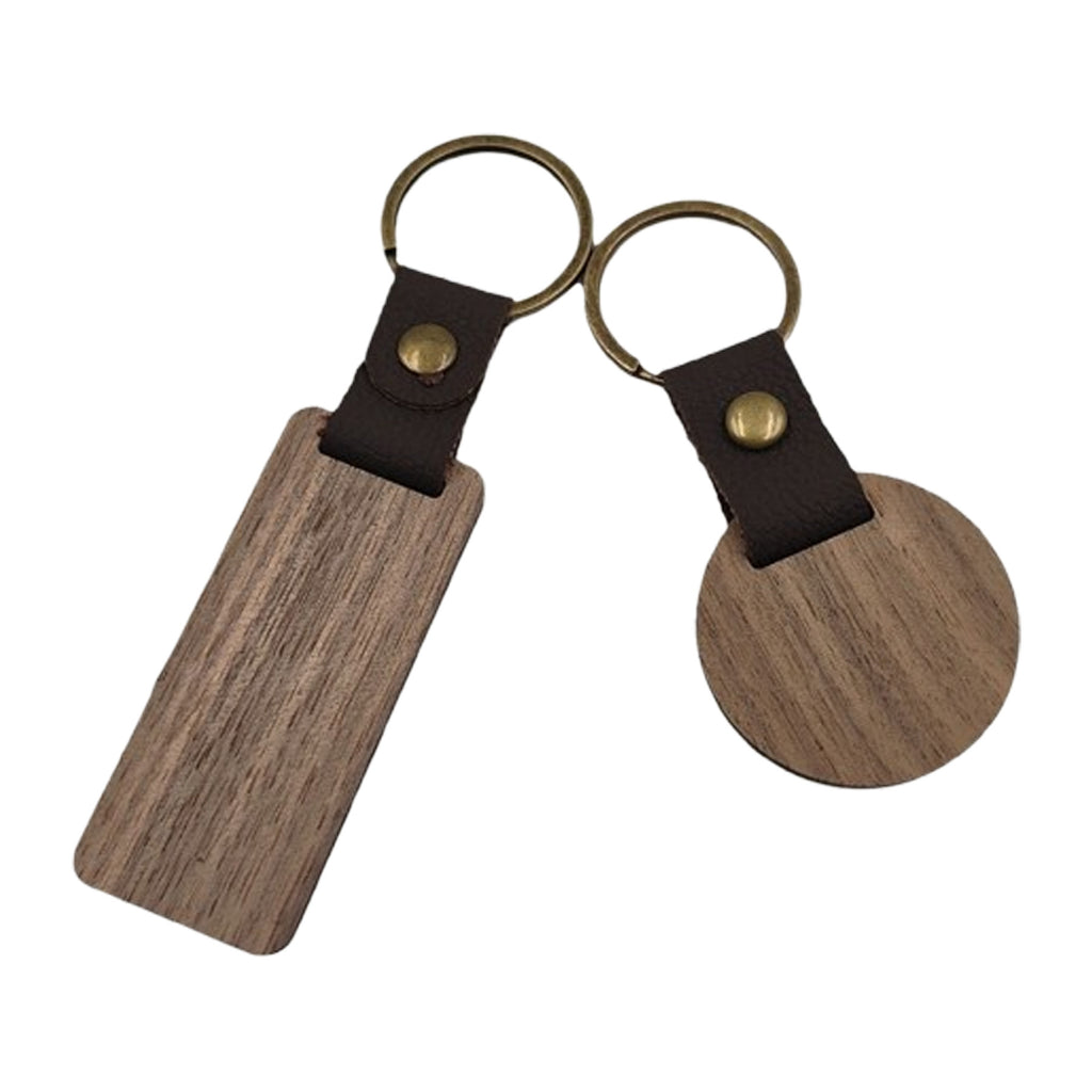 Round Walnut Wood Keychain