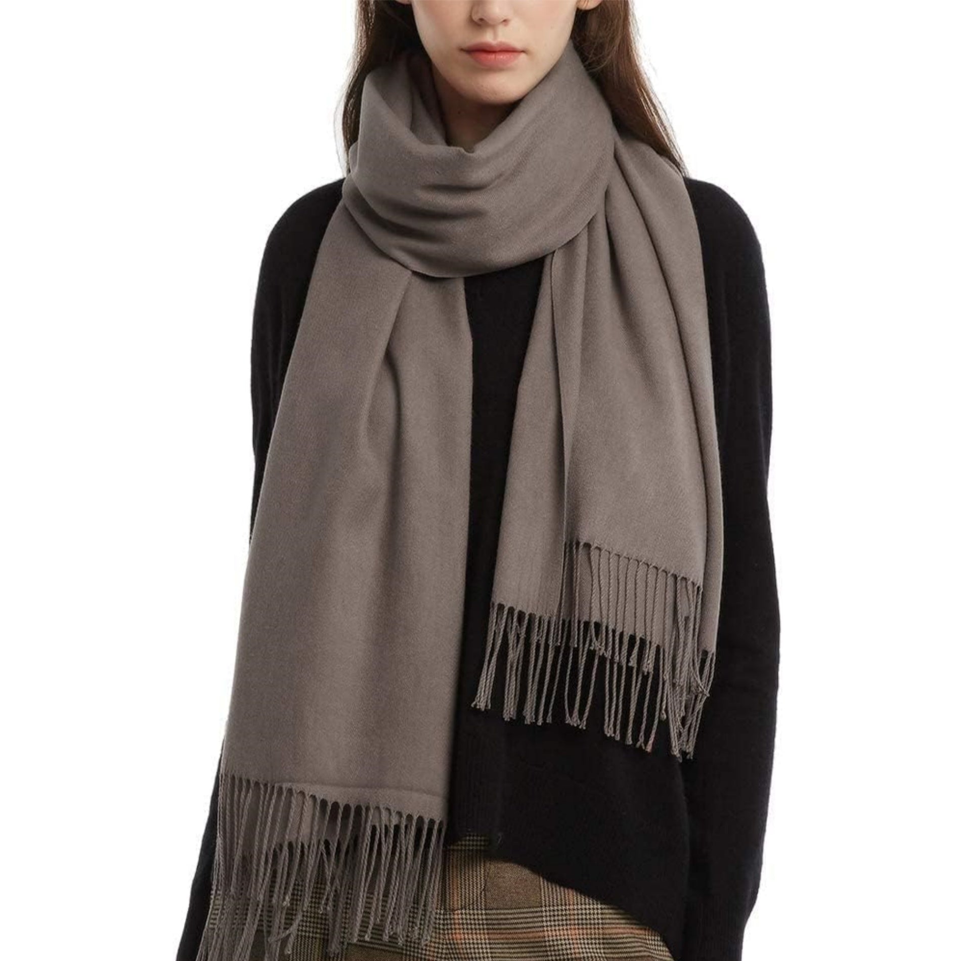 Women'S Winter Solid Color Embroidery Warm Scarf
