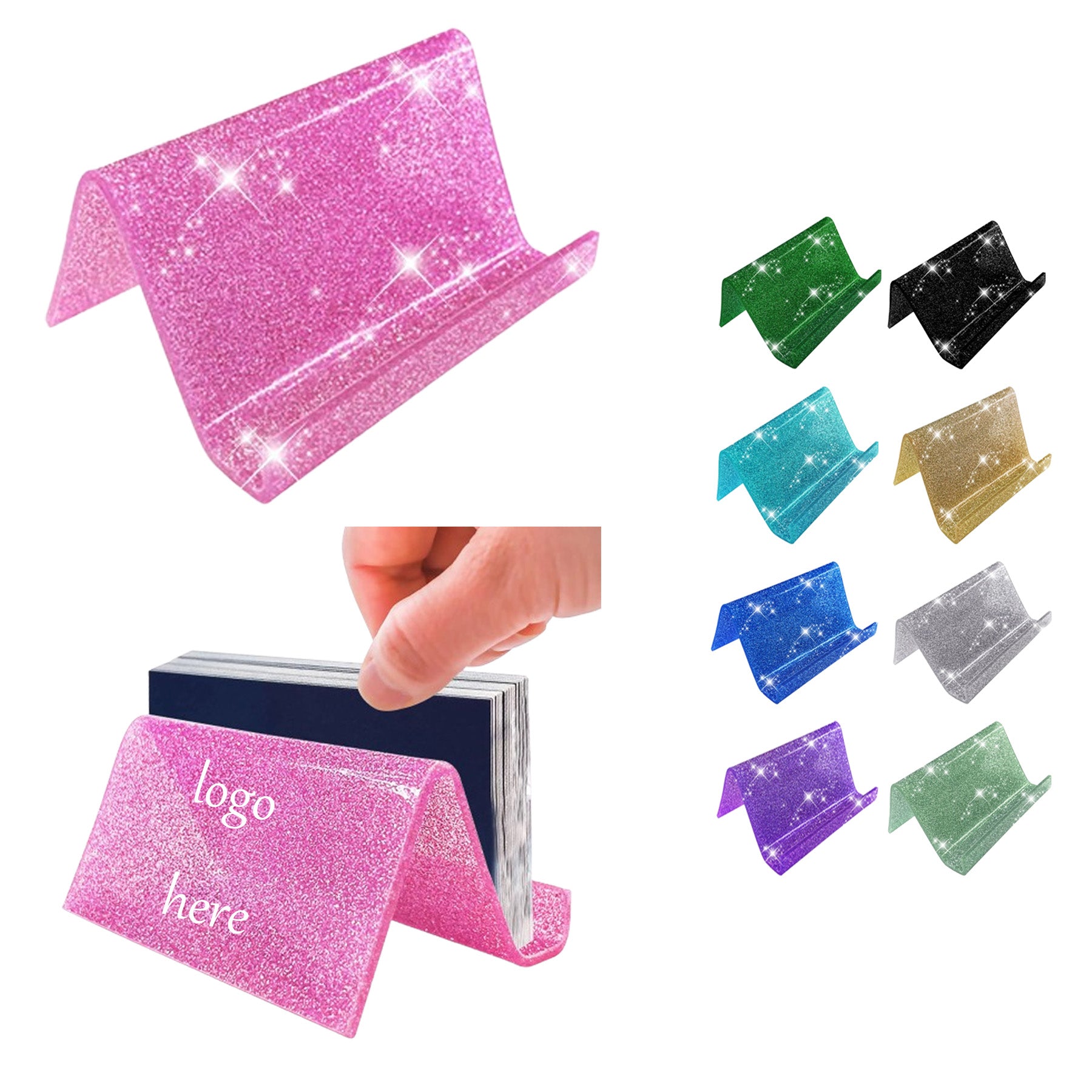 Glitter-Accent Plastic Business Card Holder