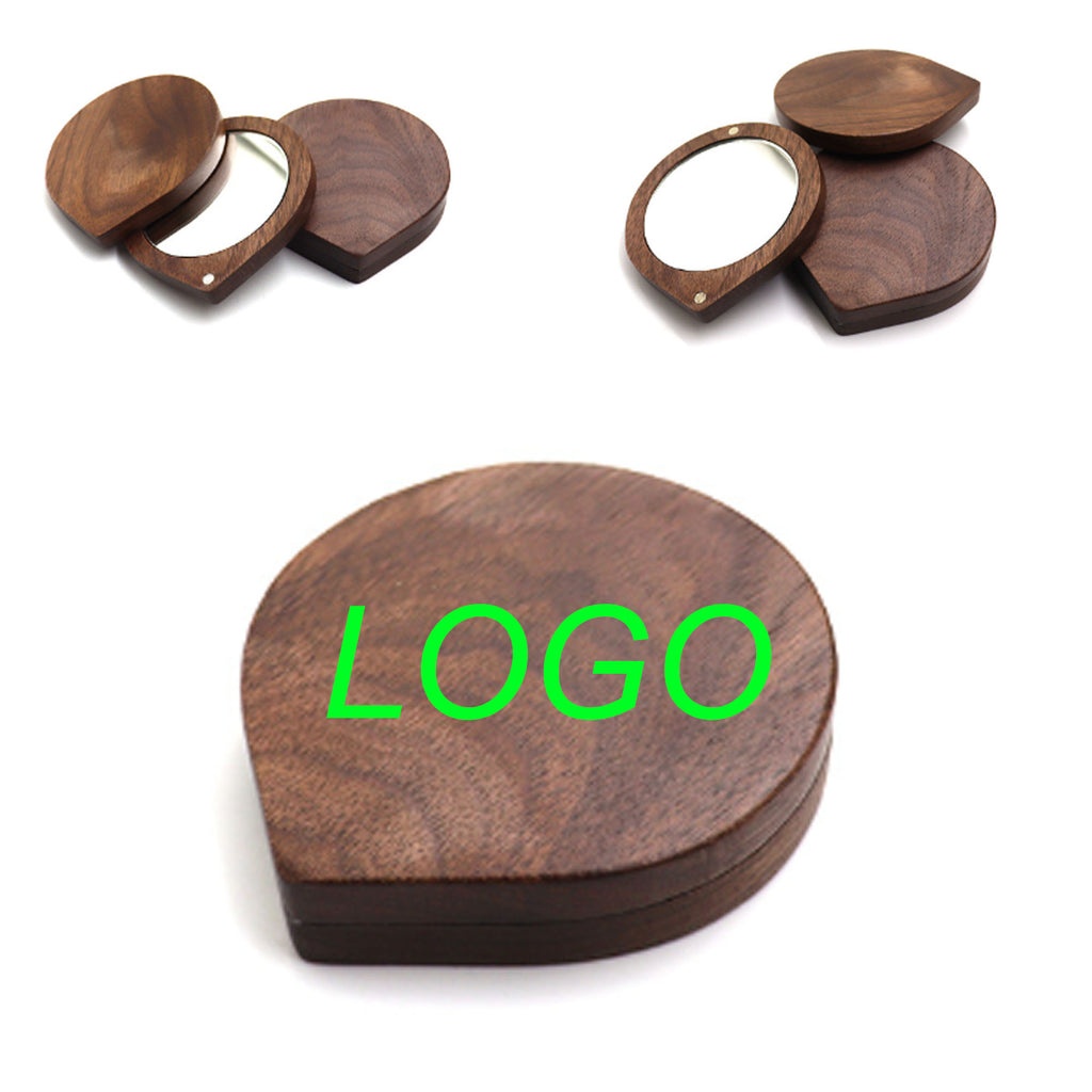 Wood Magnetic Rotating Round Handheld Mirror Makeup Mirror