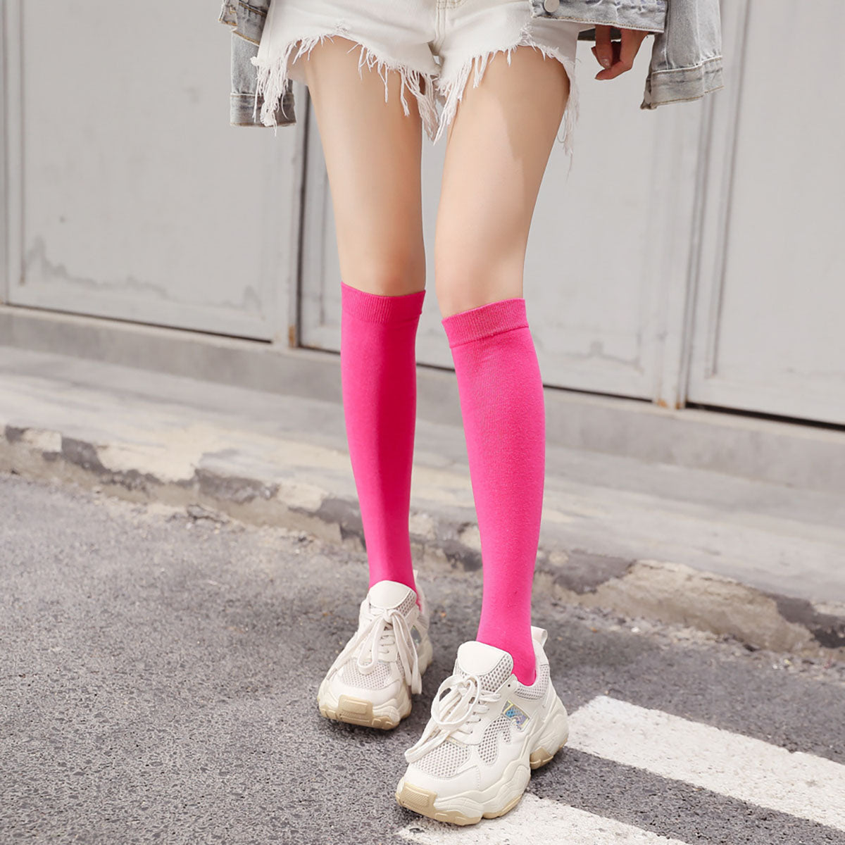Fashion Pure Color Cotton Knee Socks