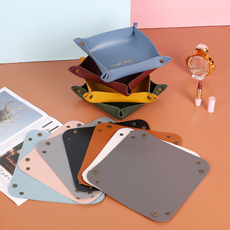 Foldable Leather Desk Sundries Storage Tray