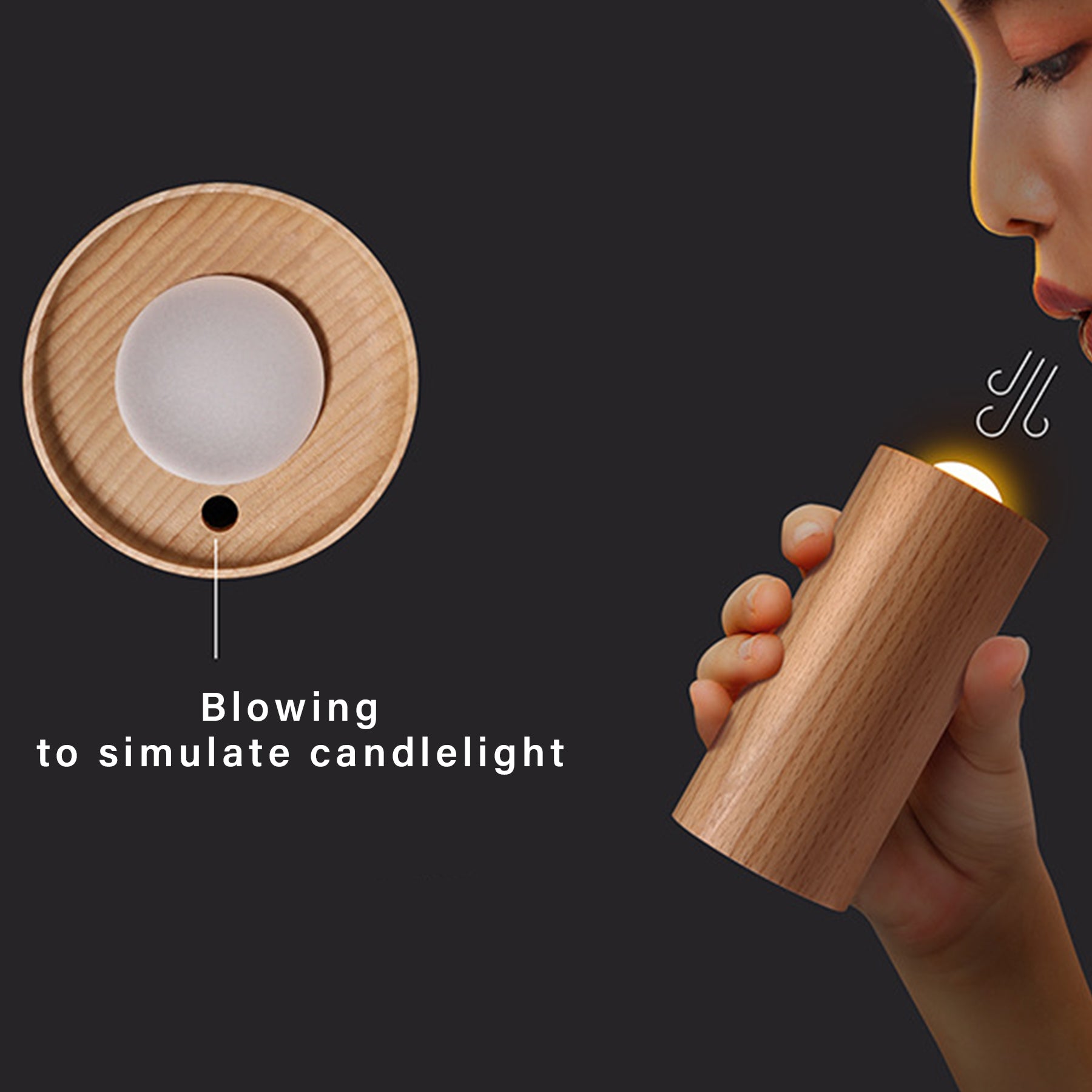 Wooden Airflow Controlled Candle Led Light Lamp