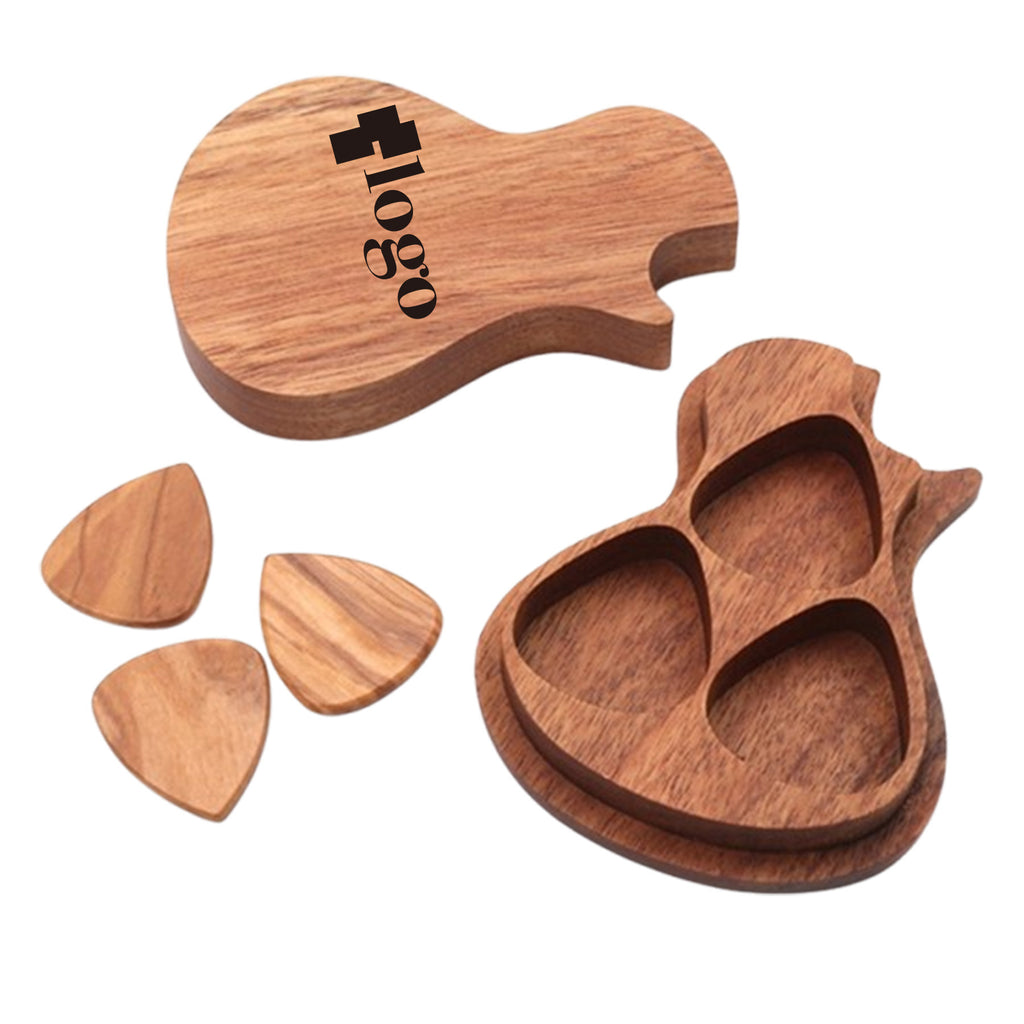 Wooden Guitar Pick Box 3 Picks