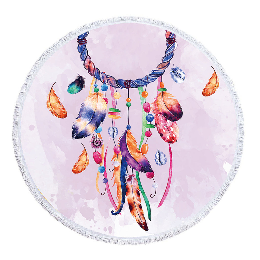 Dreamcatcher Printing Round Beach Towel With Tassels
