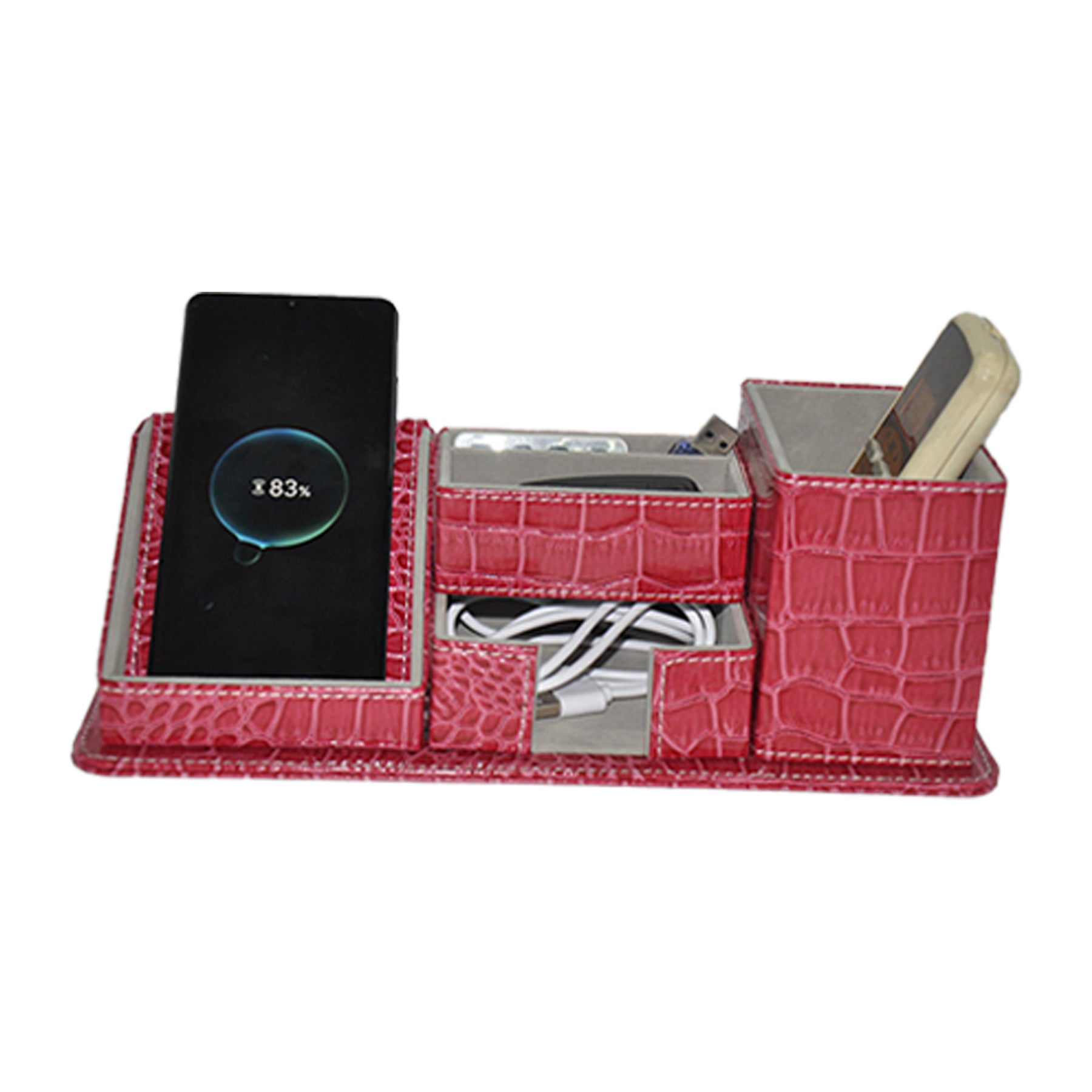 Wireless Charging Leather Desktop Storage Box